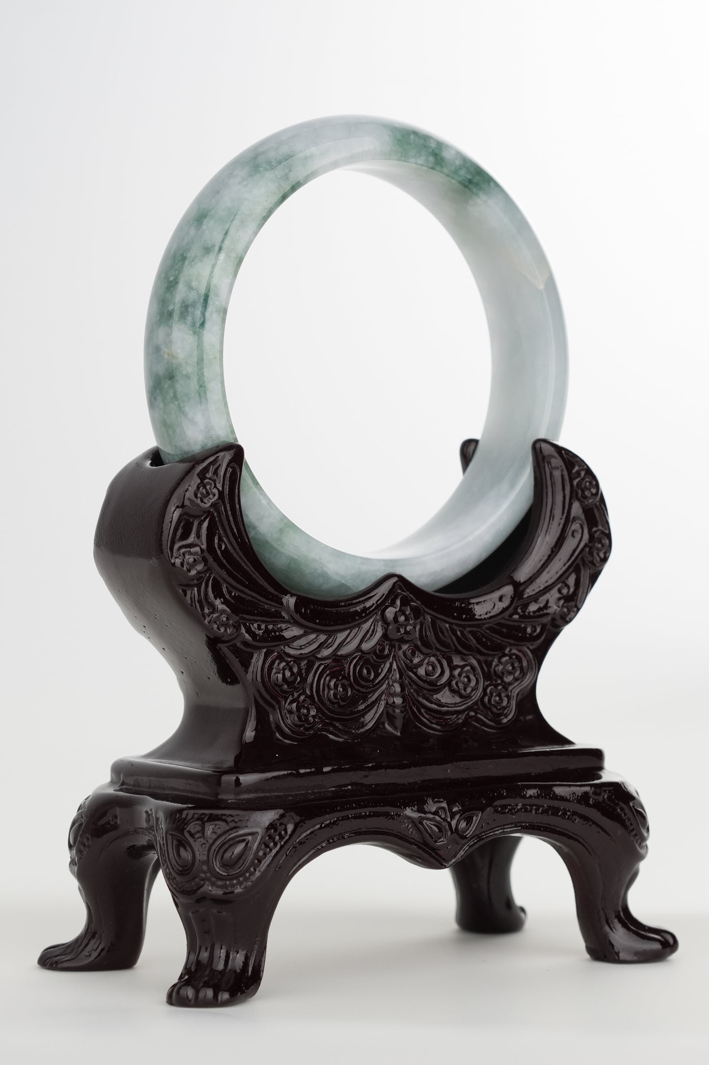 #0224 Bluish Green Flower Jade Bangle Size 55.7