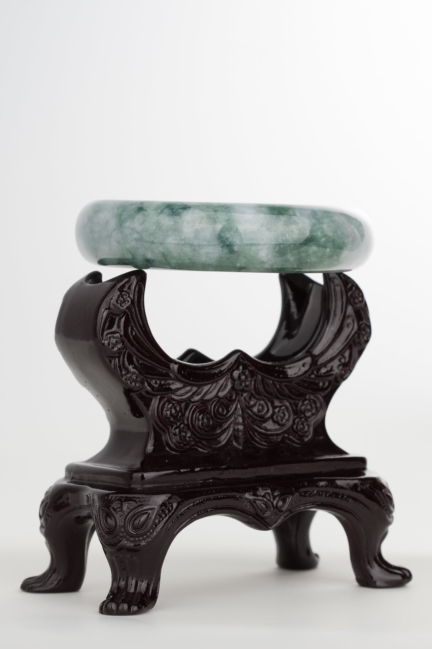 #0224 Bluish Green Flower Jade Bangle Size 55.7