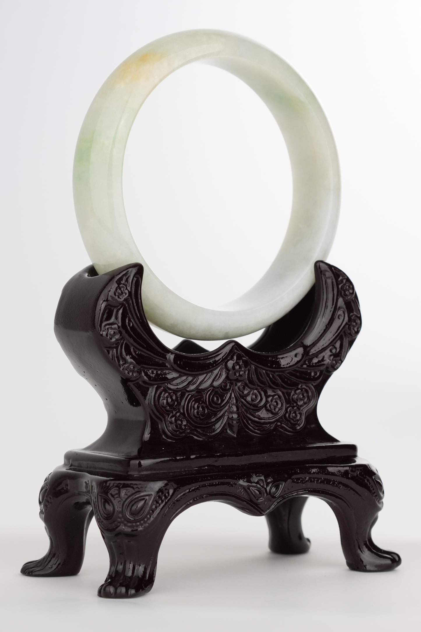 #0227 Yellowish Green White Jade Bangle Size 59.2
