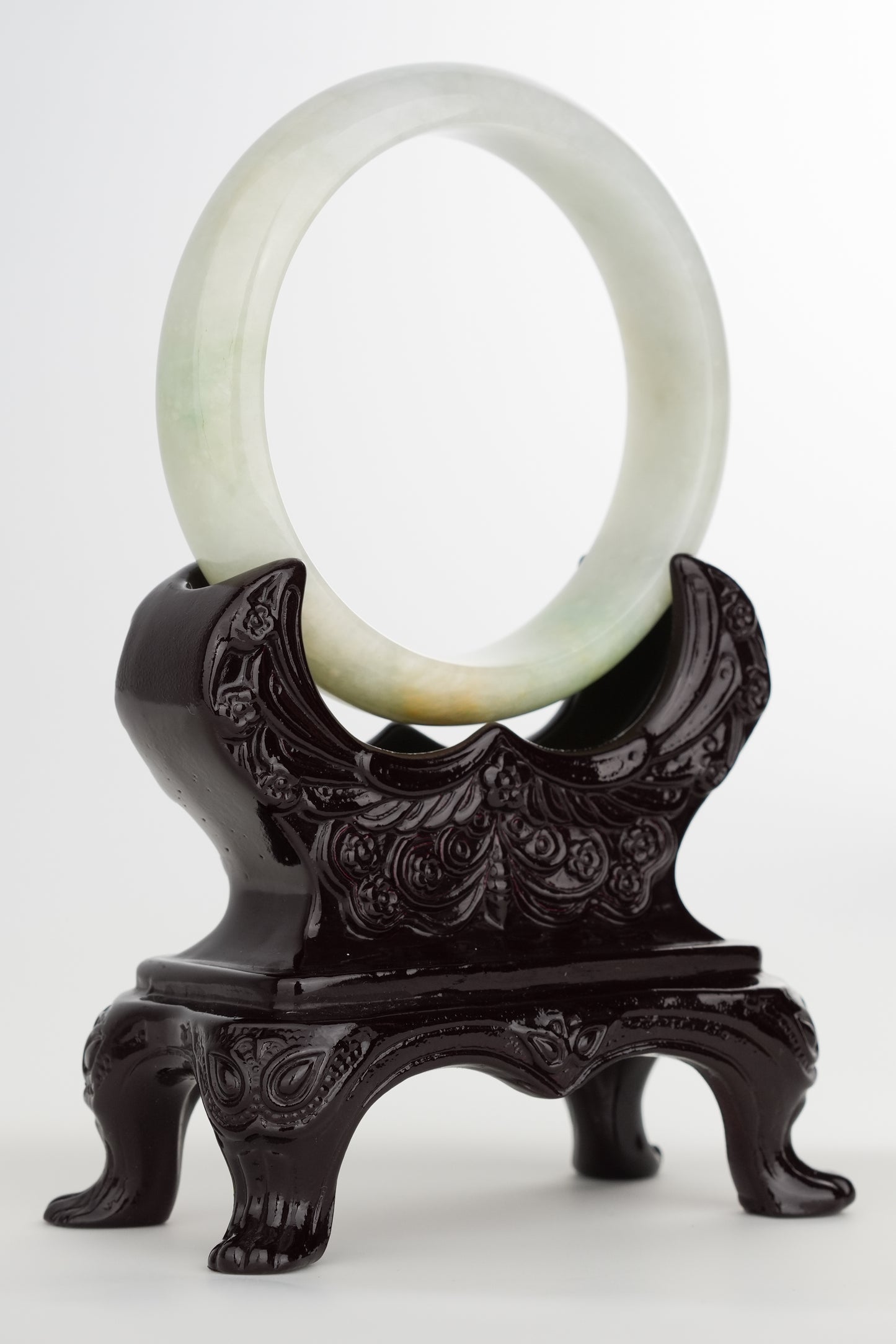 #0227 Yellowish Green White Jade Bangle Size 59.2