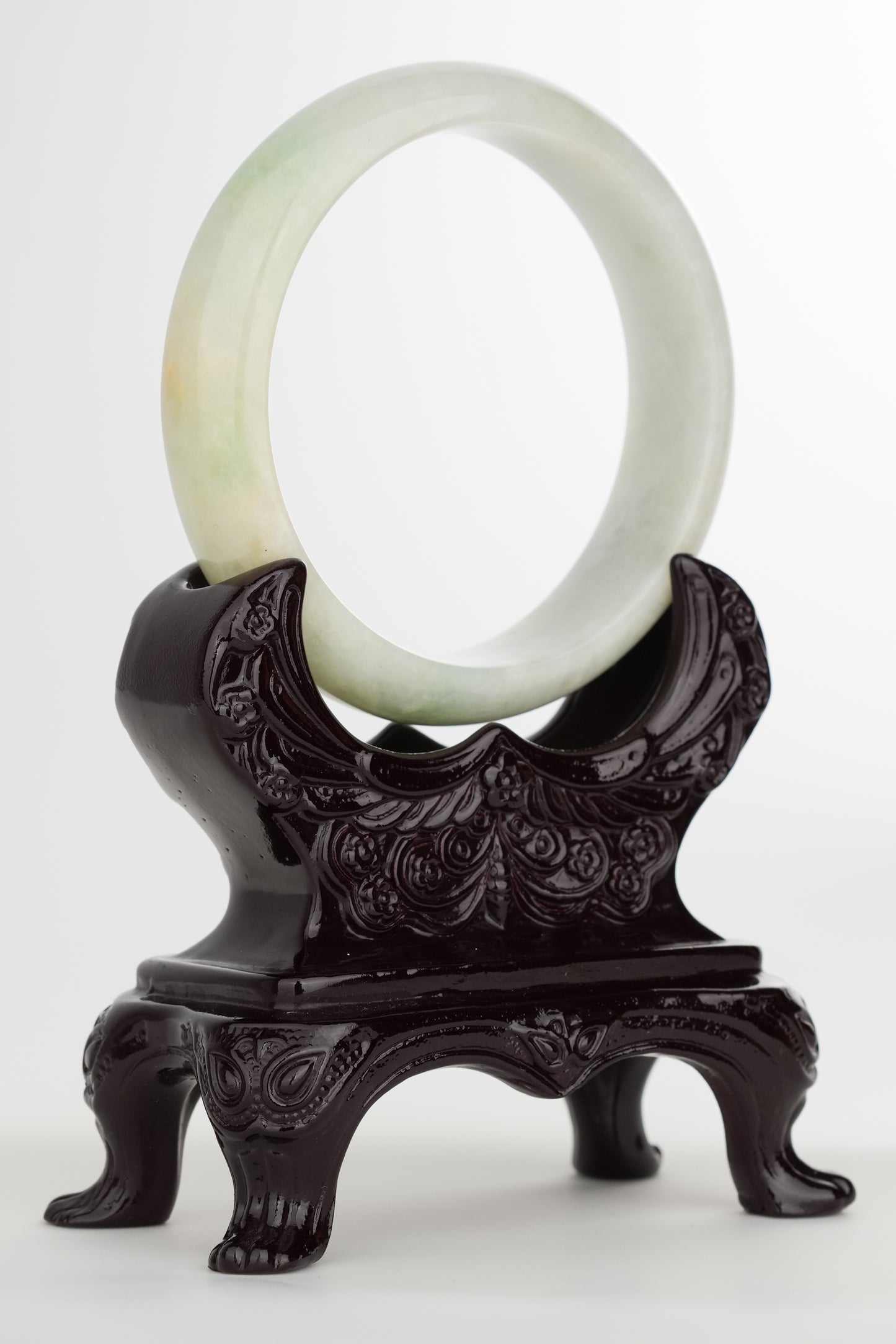 #0227 Yellowish Green White Jade Bangle Size 59.2