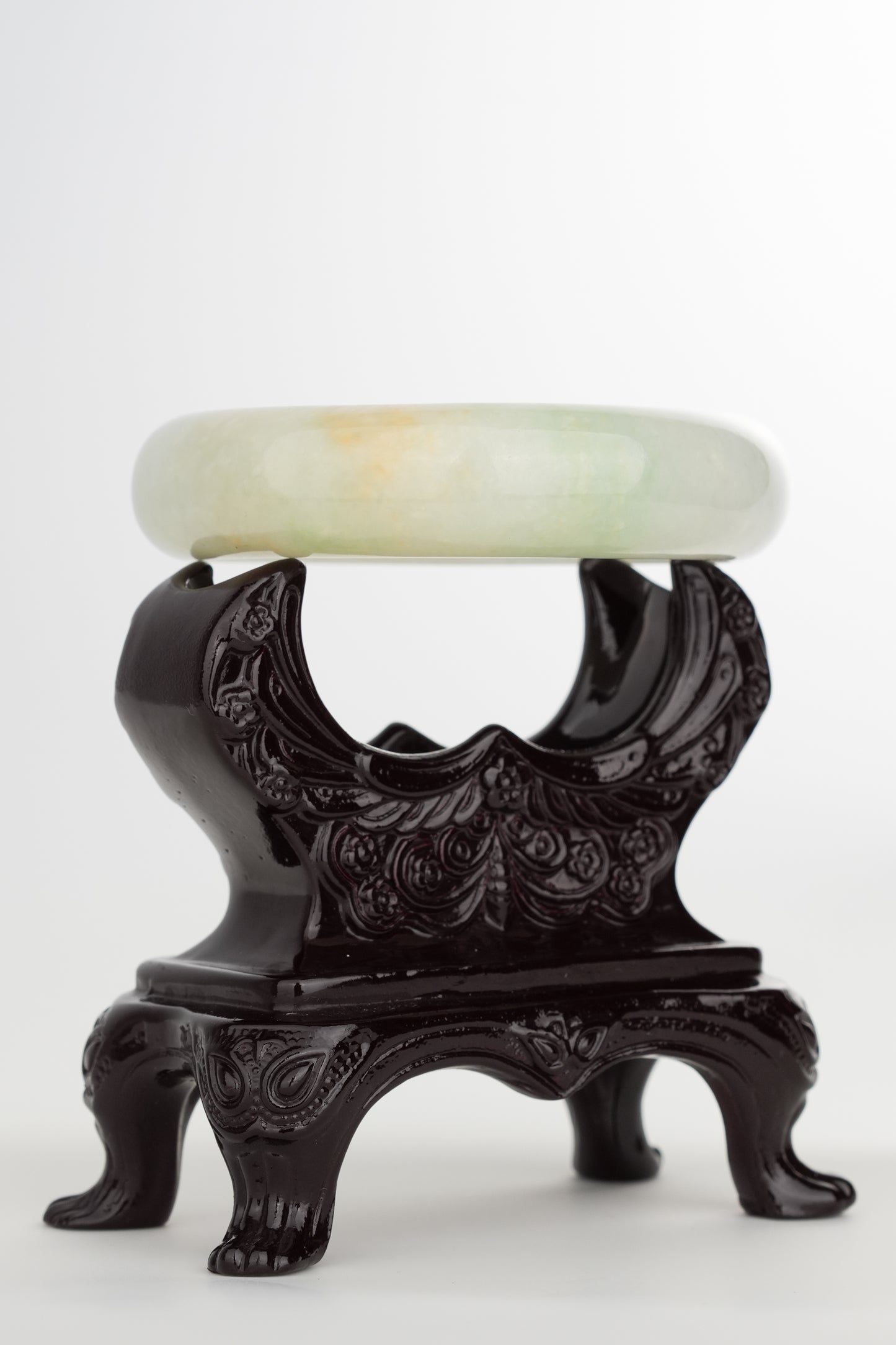 #0227 Yellowish Green White Jade Bangle Size 59.2