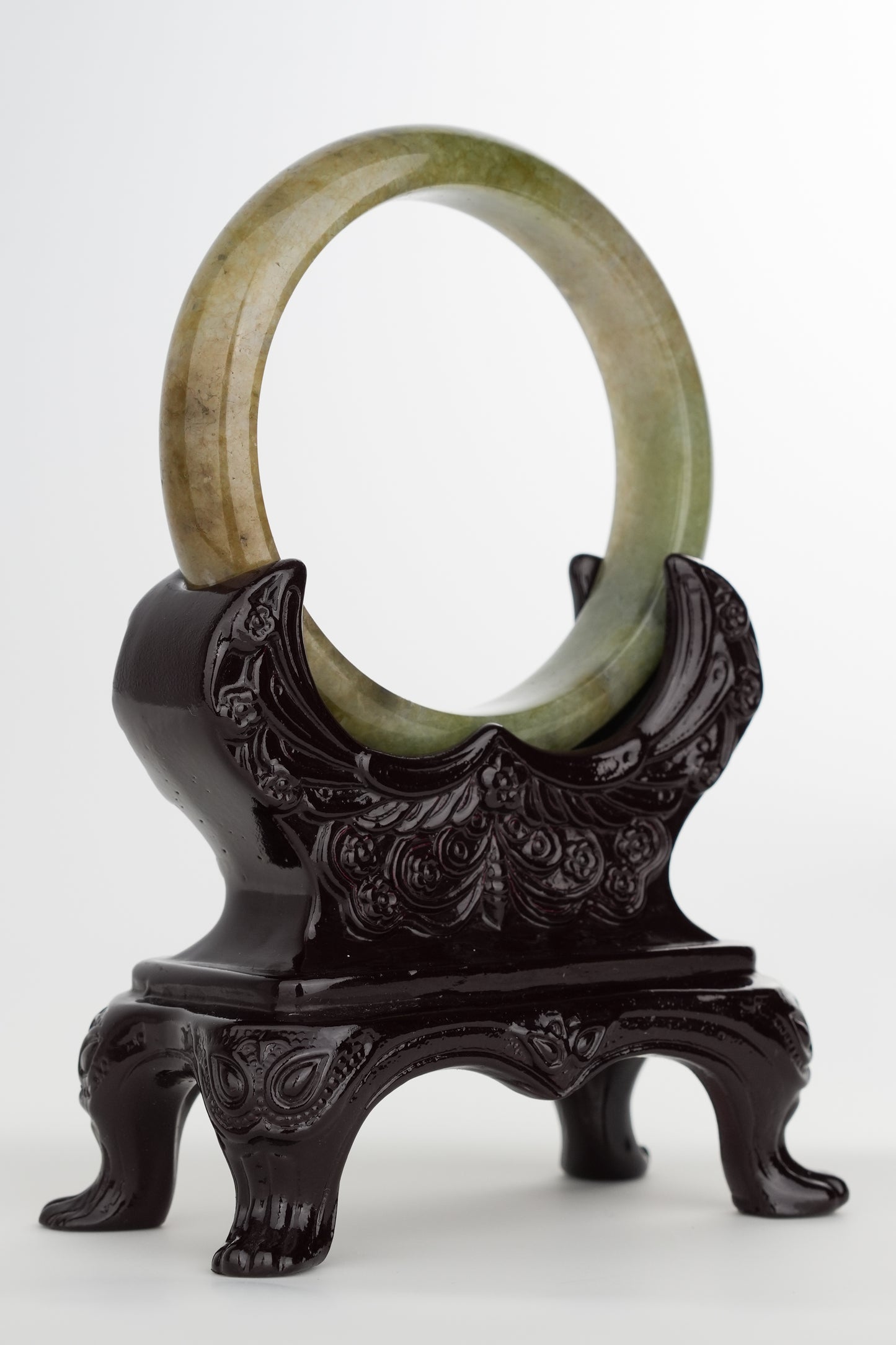 #0237 Yellowish Dark Green Jade Bangle Size 58.6