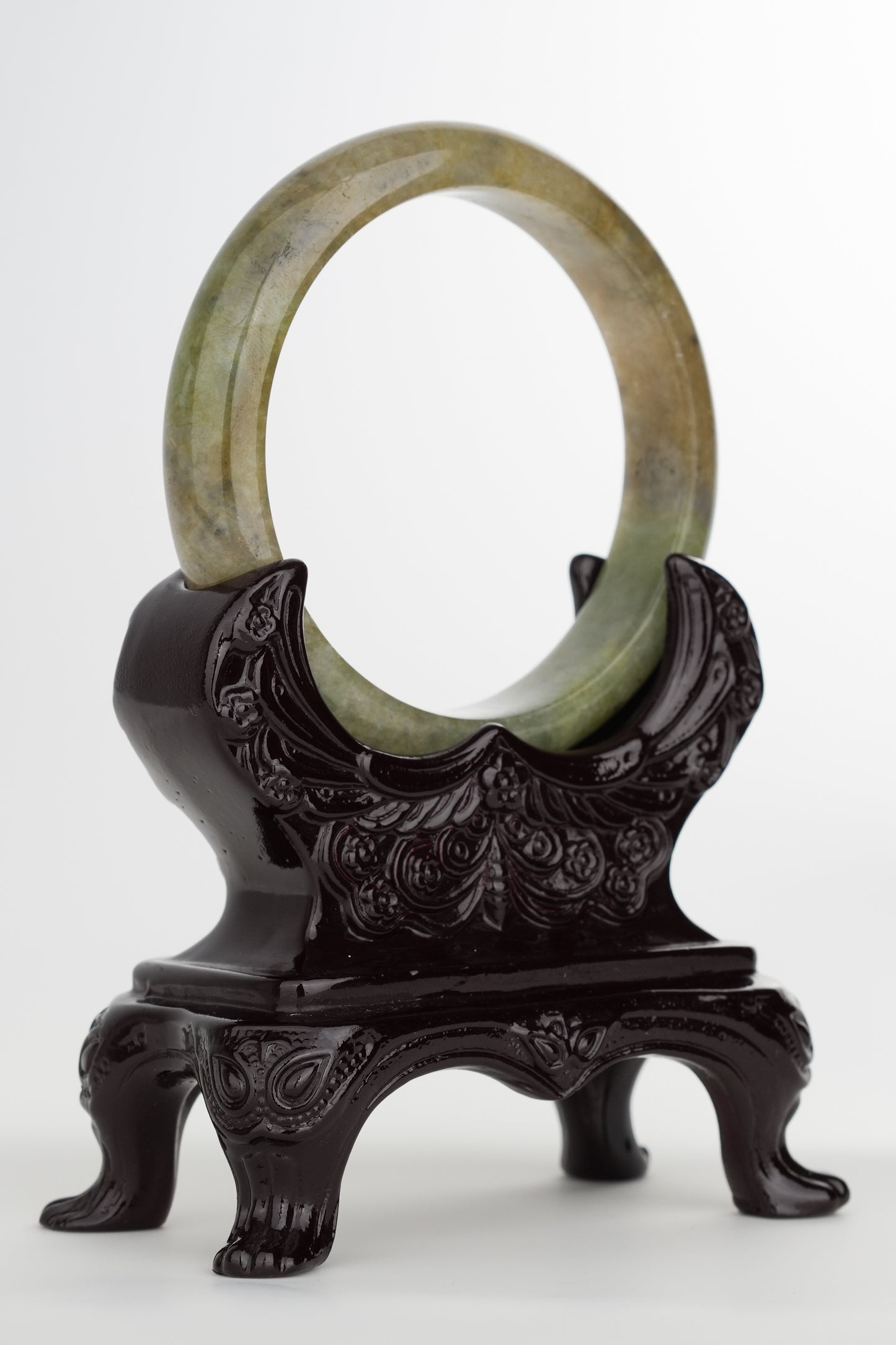 #0237 Yellowish Dark Green Jade Bangle Size 58.6
