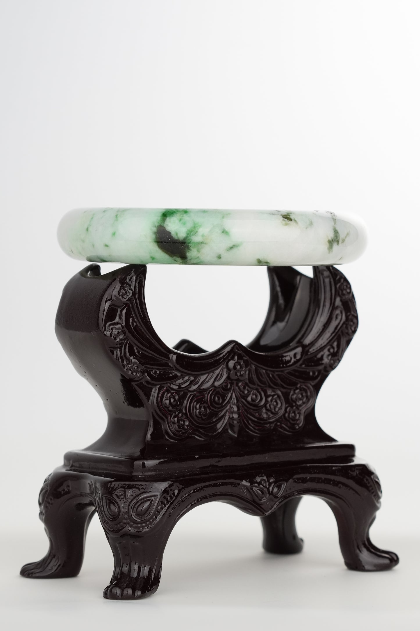 #0244 White Green Flower Jade Bangle Size 59.1