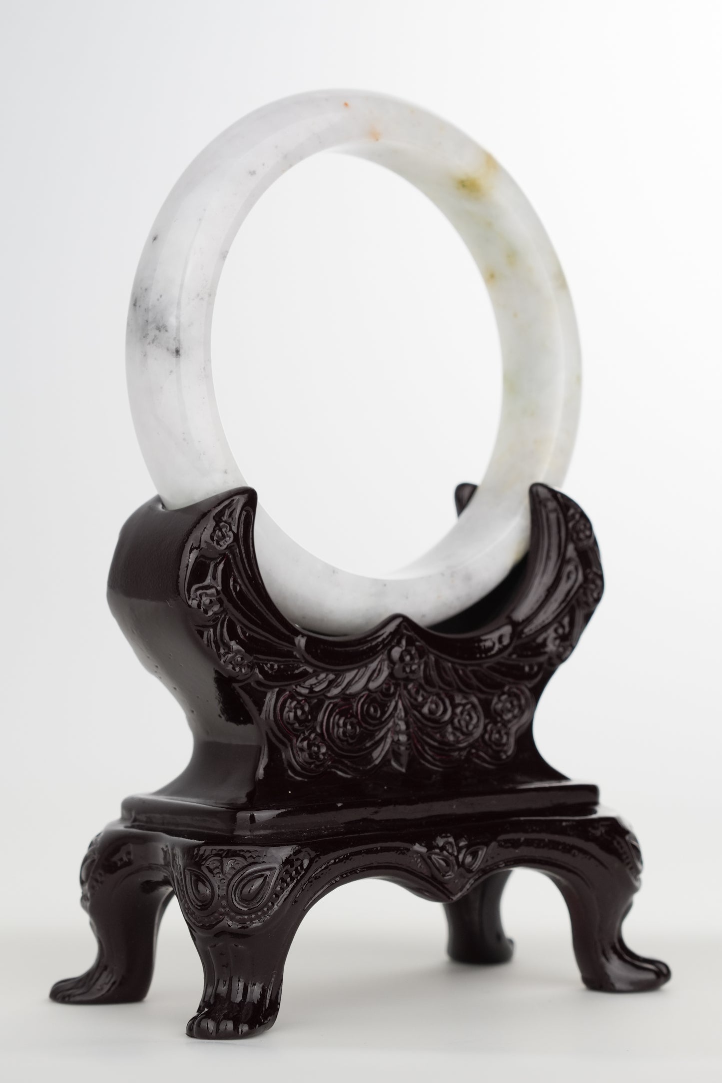 #0245 Ink Yellow Flower White Jade Bangle Size 63.1