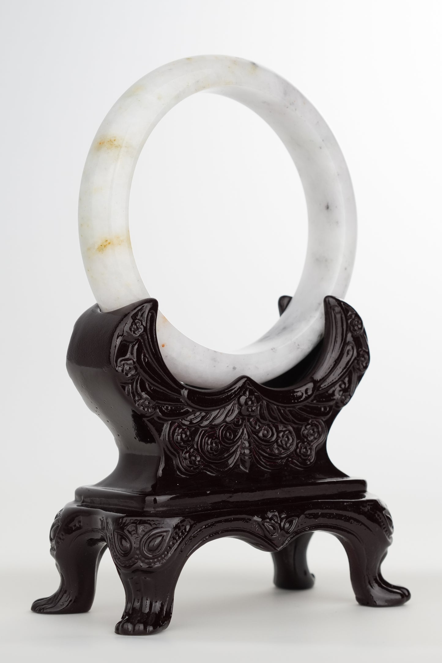 #0245 Ink Yellow Flower White Jade Bangle Size 63.1