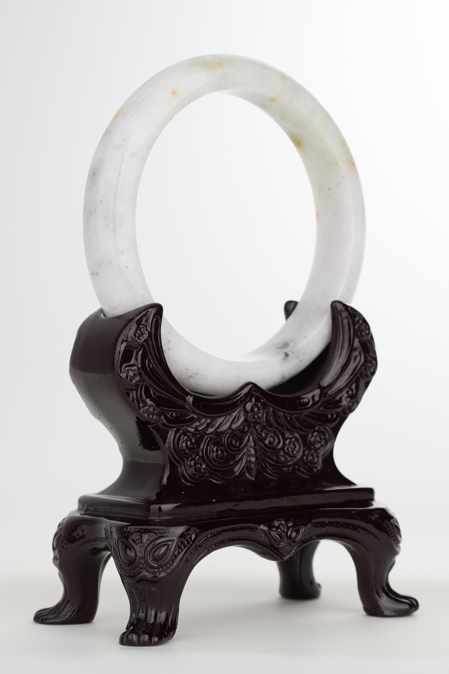 #0245 Ink Yellow Flower White Jade Bangle Size 63.1