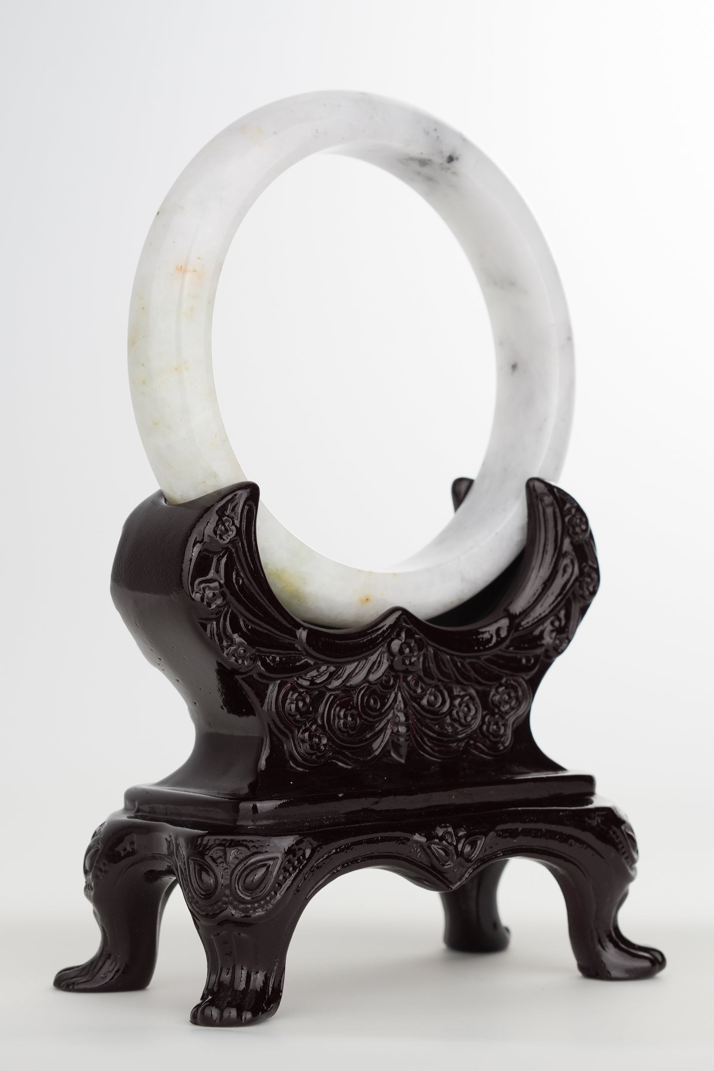 #0245 Ink Yellow Flower White Jade Bangle Size 63.1