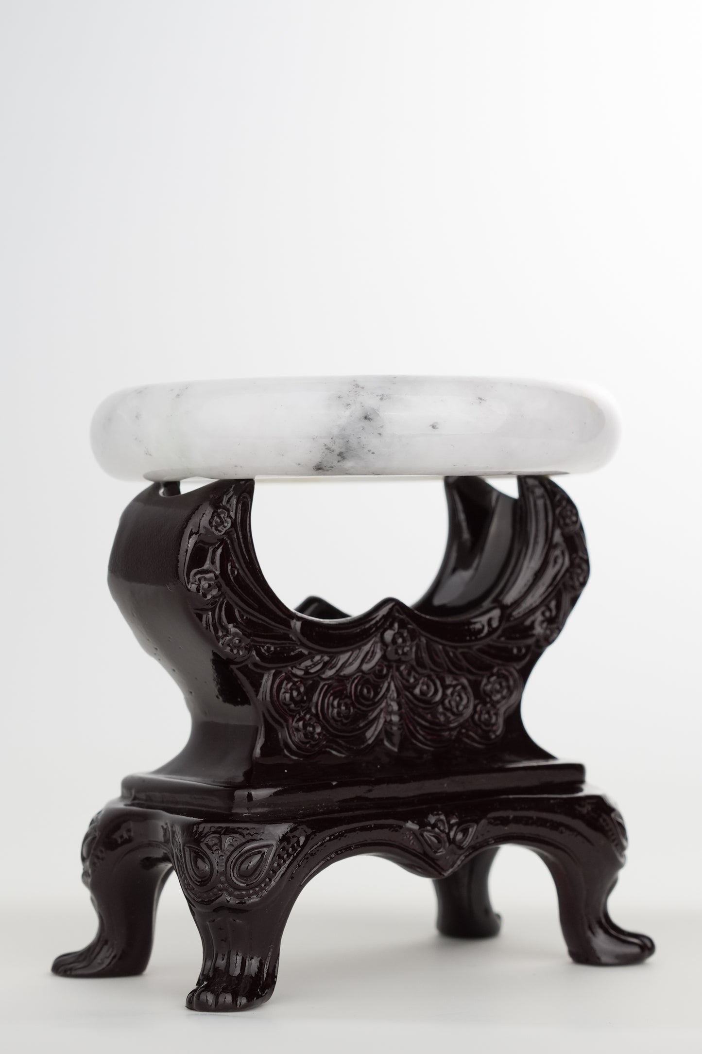 #0245 Ink Yellow Flower White Jade Bangle Size 63.1