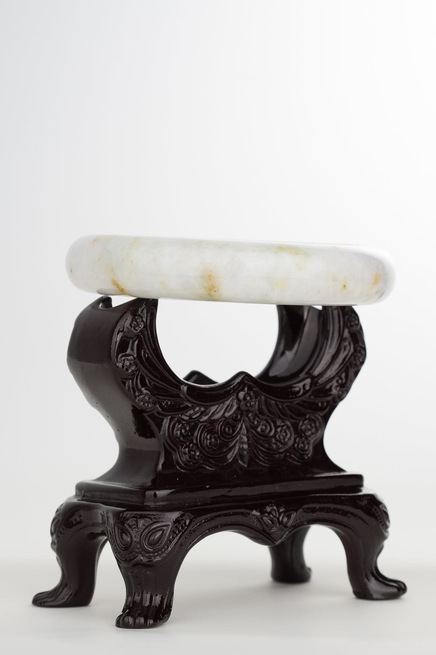 #0245 Ink Yellow Flower White Jade Bangle Size 63.1