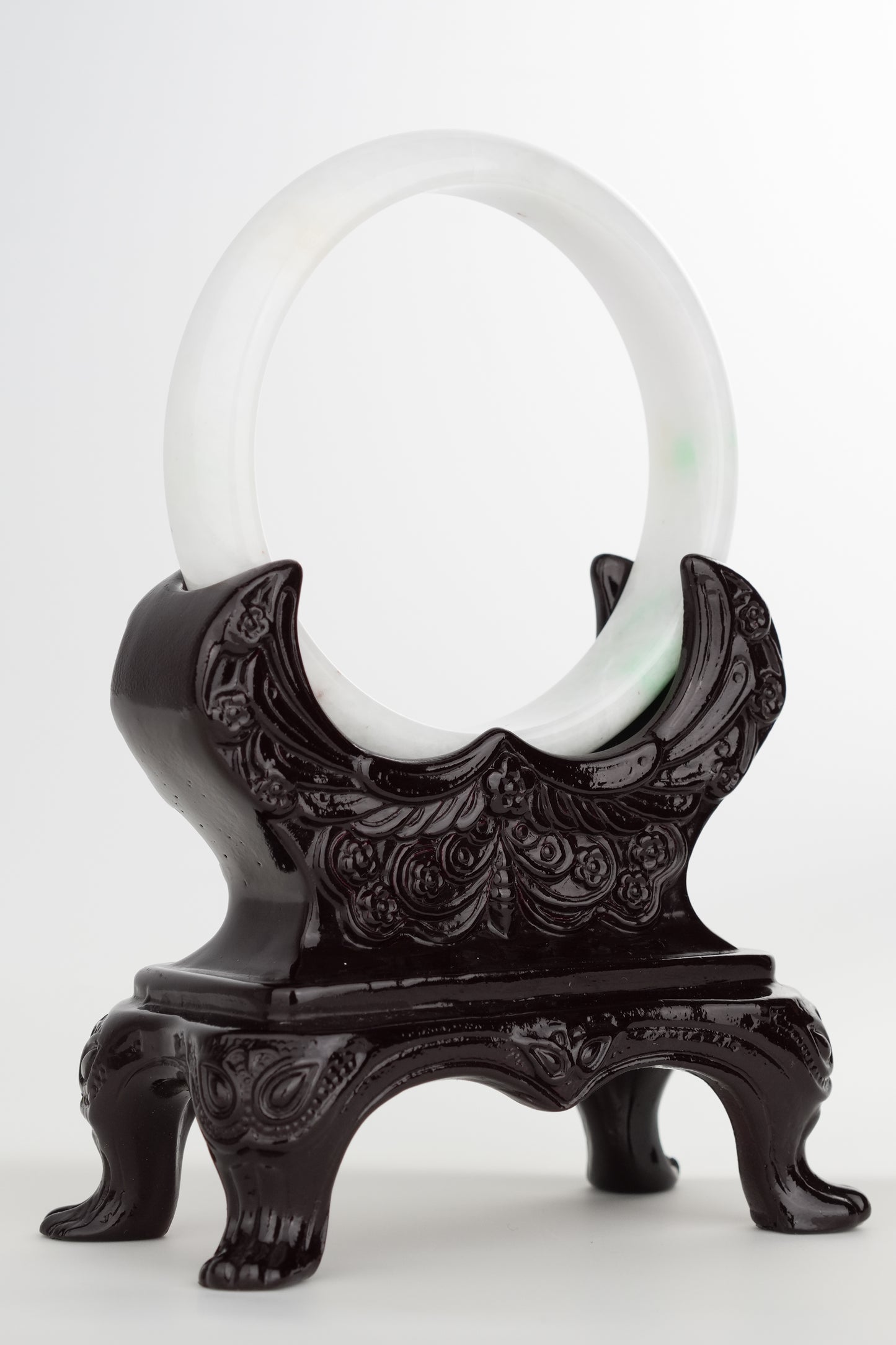 #0250 White Sun Green Jade Bangle Size 60.5