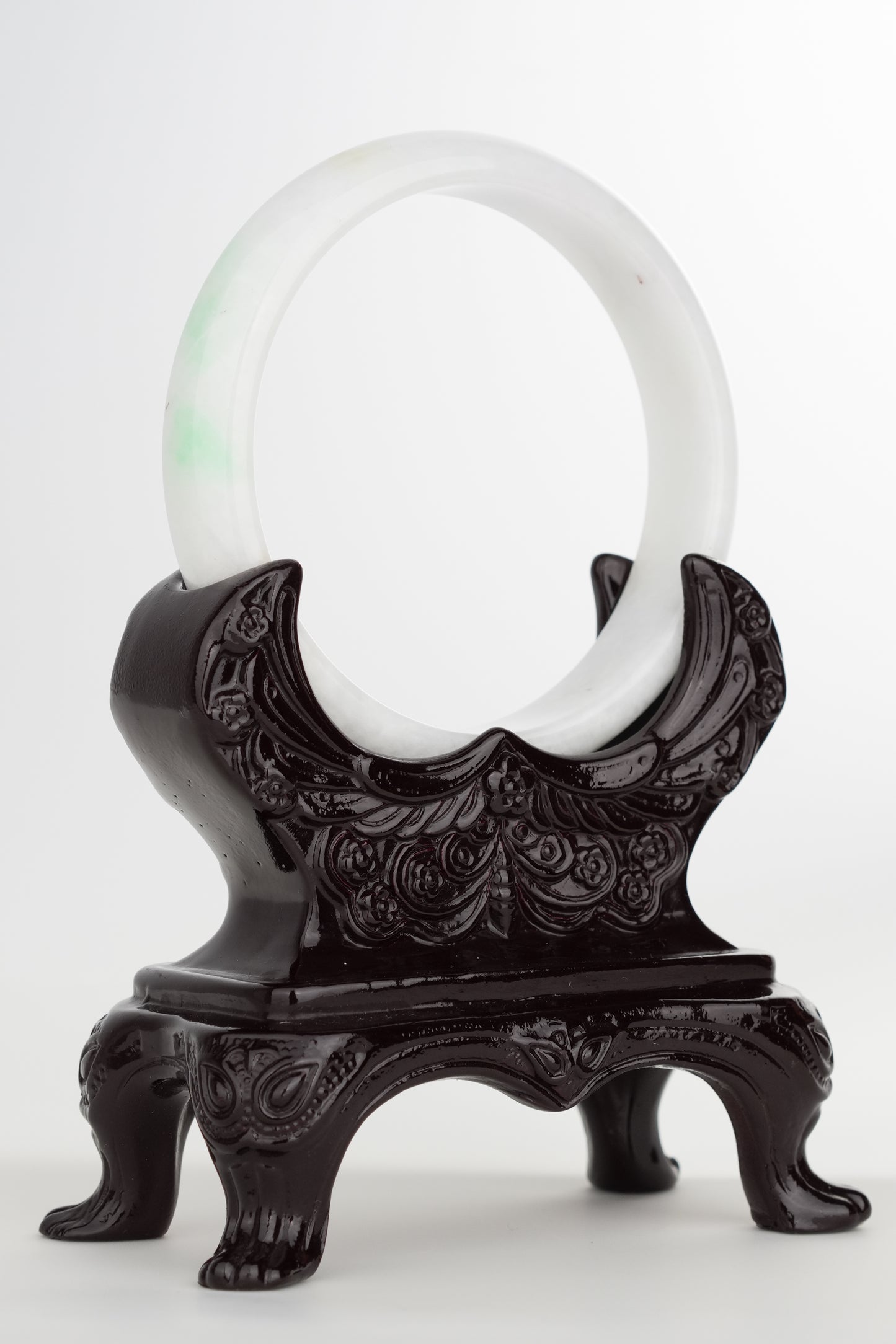 #0250 White Sun Green Jade Bangle Size 60.5