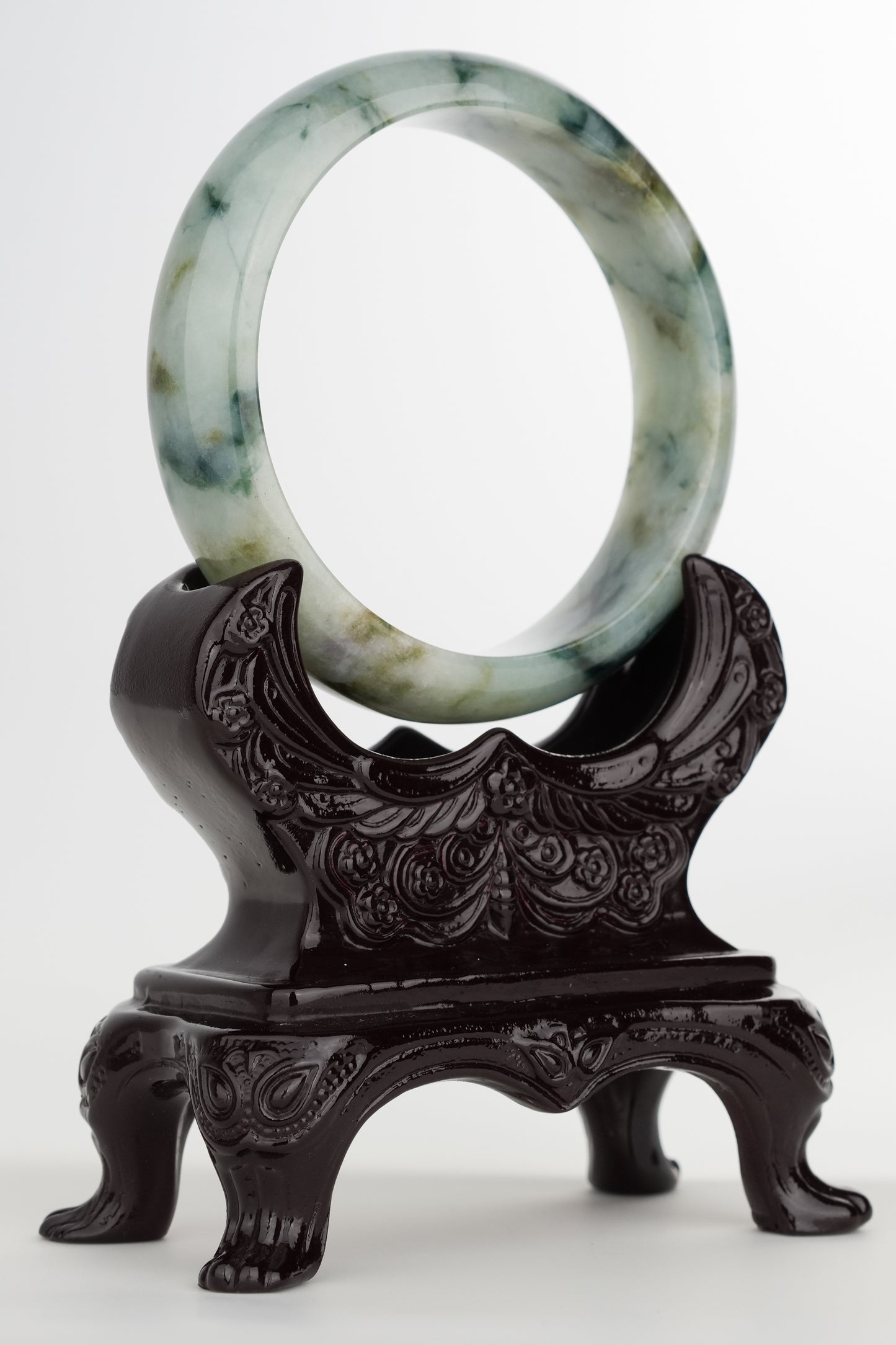 #0251 Blue Flower Yellow Jade Bangle Size 59.2