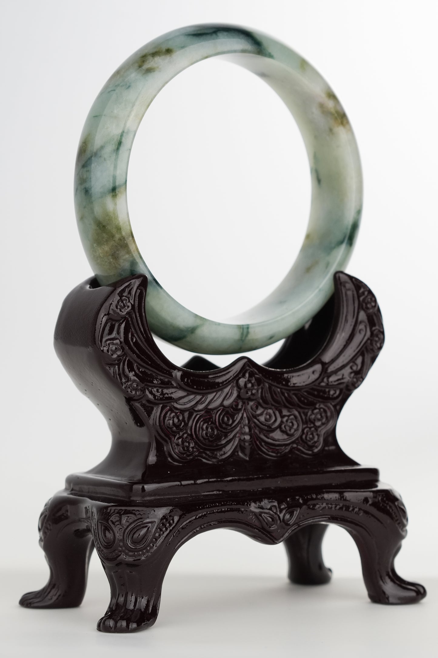 #0251 Blue Flower Yellow Jade Bangle Size 59.2
