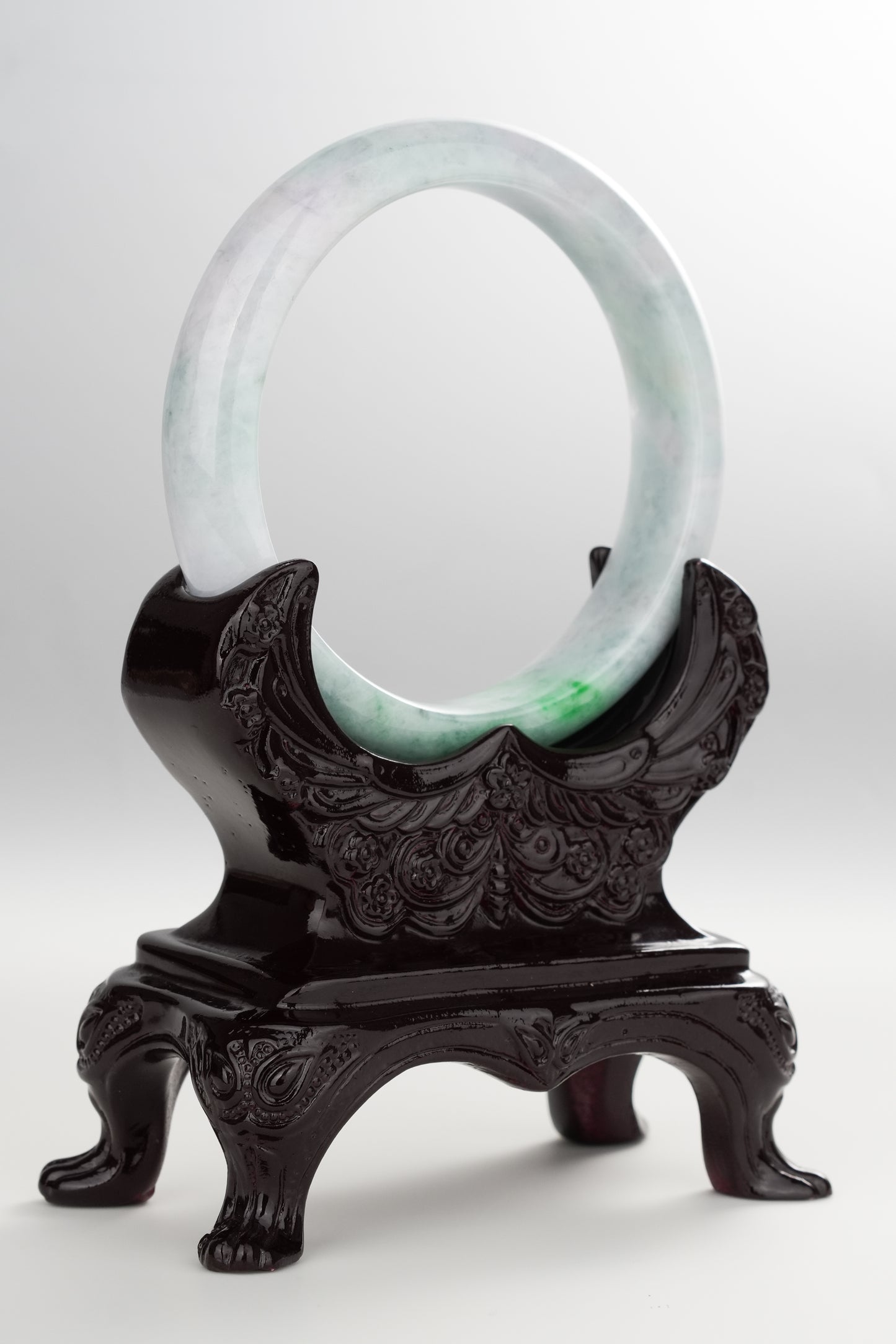 #0253 White Sun Green Light Lavender Jade Bangle Size 59