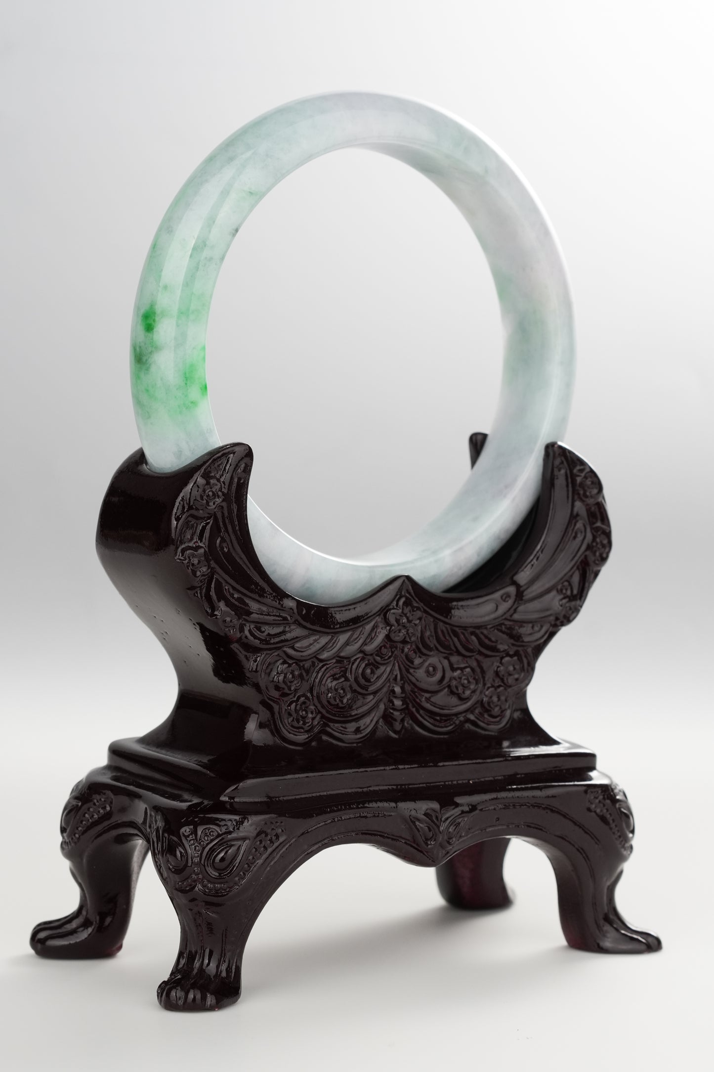 #0253 White Sun Green Light Lavender Jade Bangle Size 59