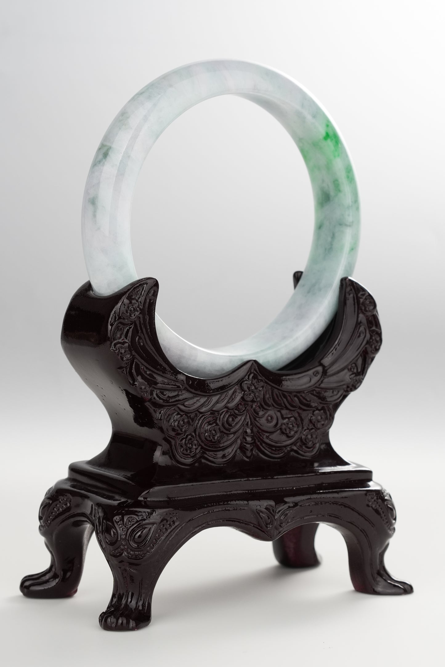 #0253 White Sun Green Light Lavender Jade Bangle Size 59