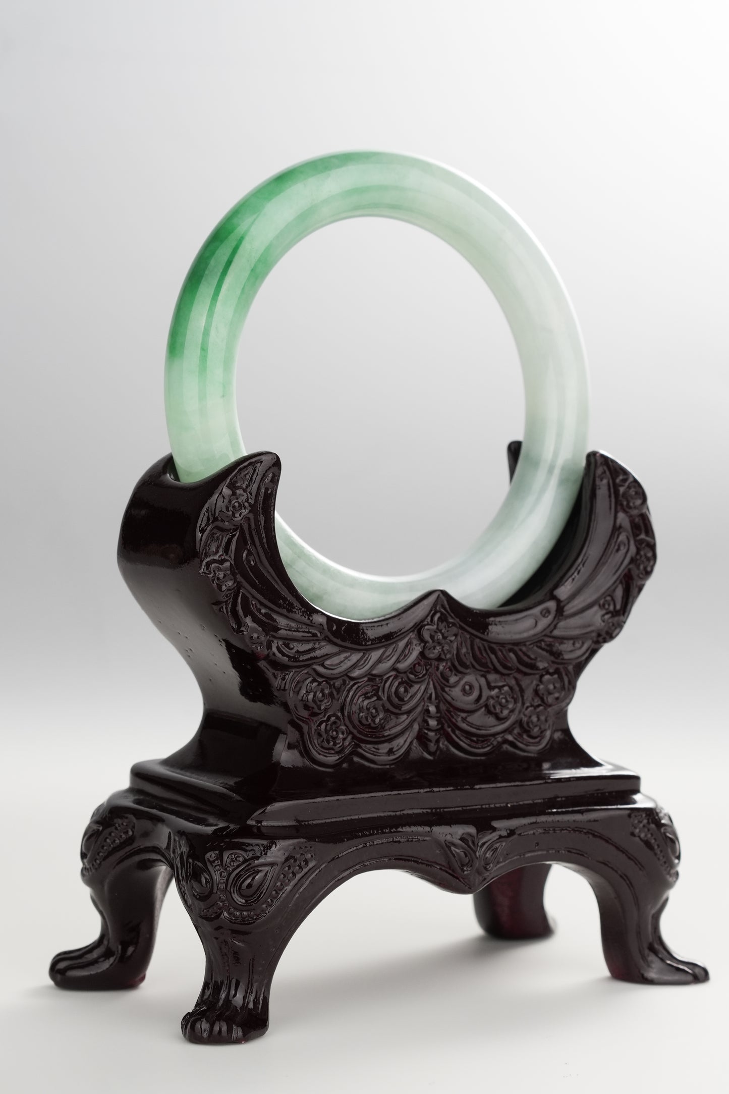 #0257 Imperial Green White Jade Bangle Size 50.2 (Fits Up to 52)
