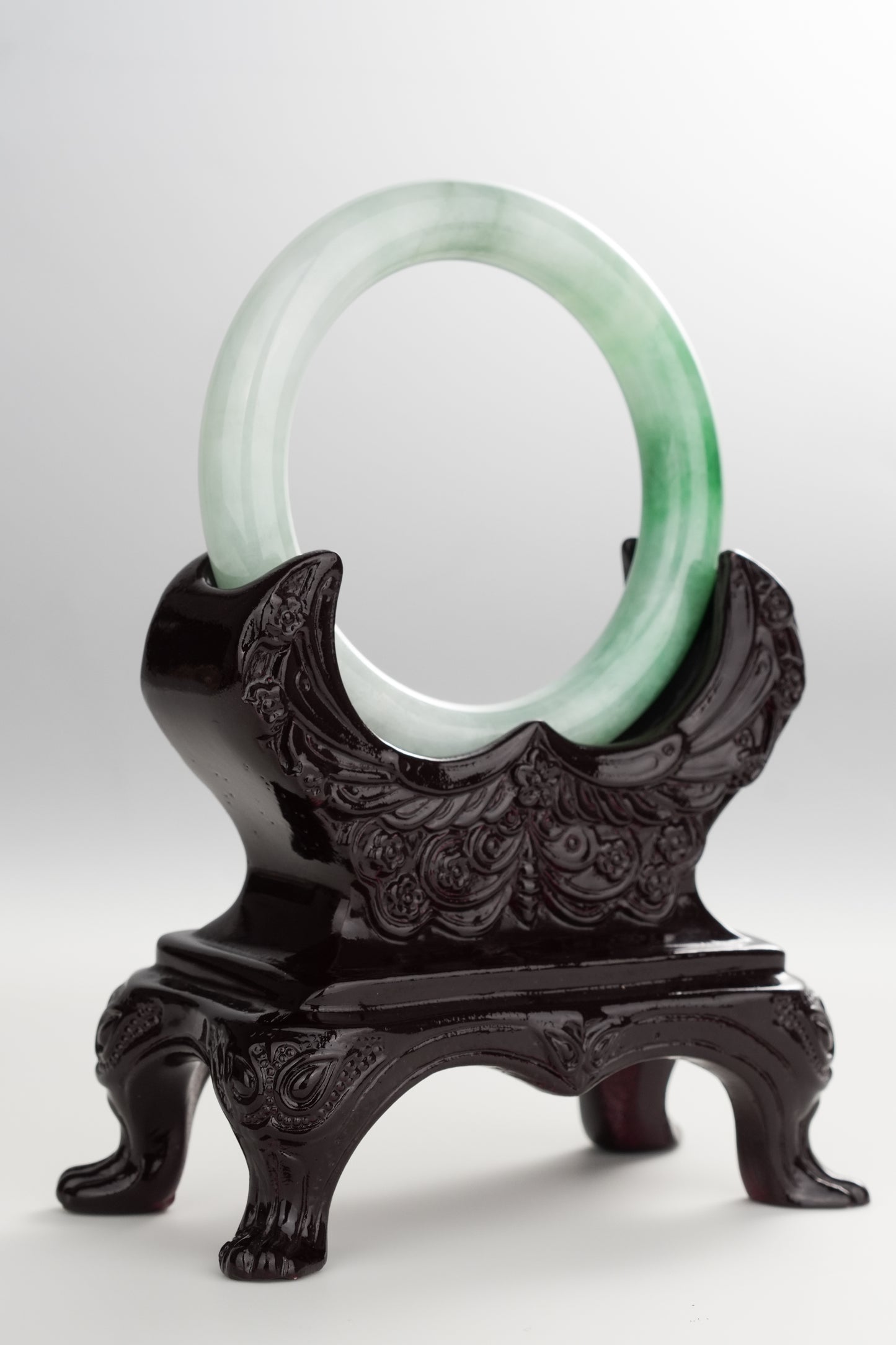 #0257 Imperial Green White Jade Bangle Size 50.2 (Fits Up to 52)
