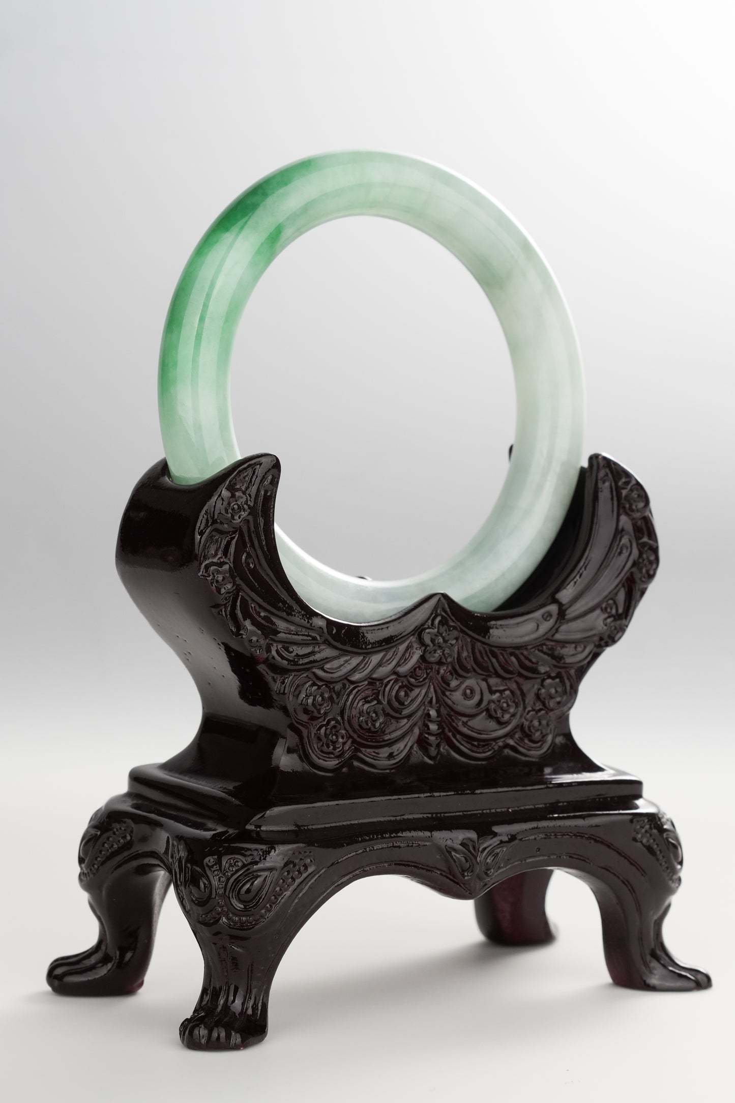 #0257 Imperial Green White Jade Bangle Size 50.2 (Fits Up to 52)