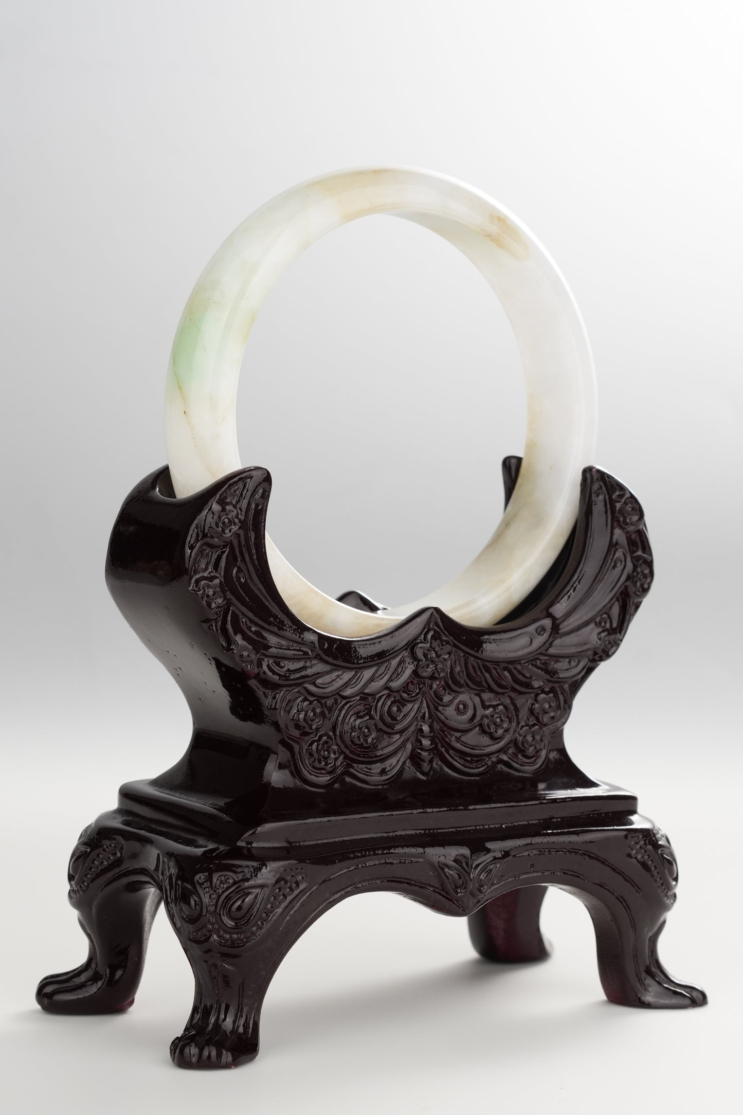 #0258 White Yellow Green Jade Bangle Size 54.6