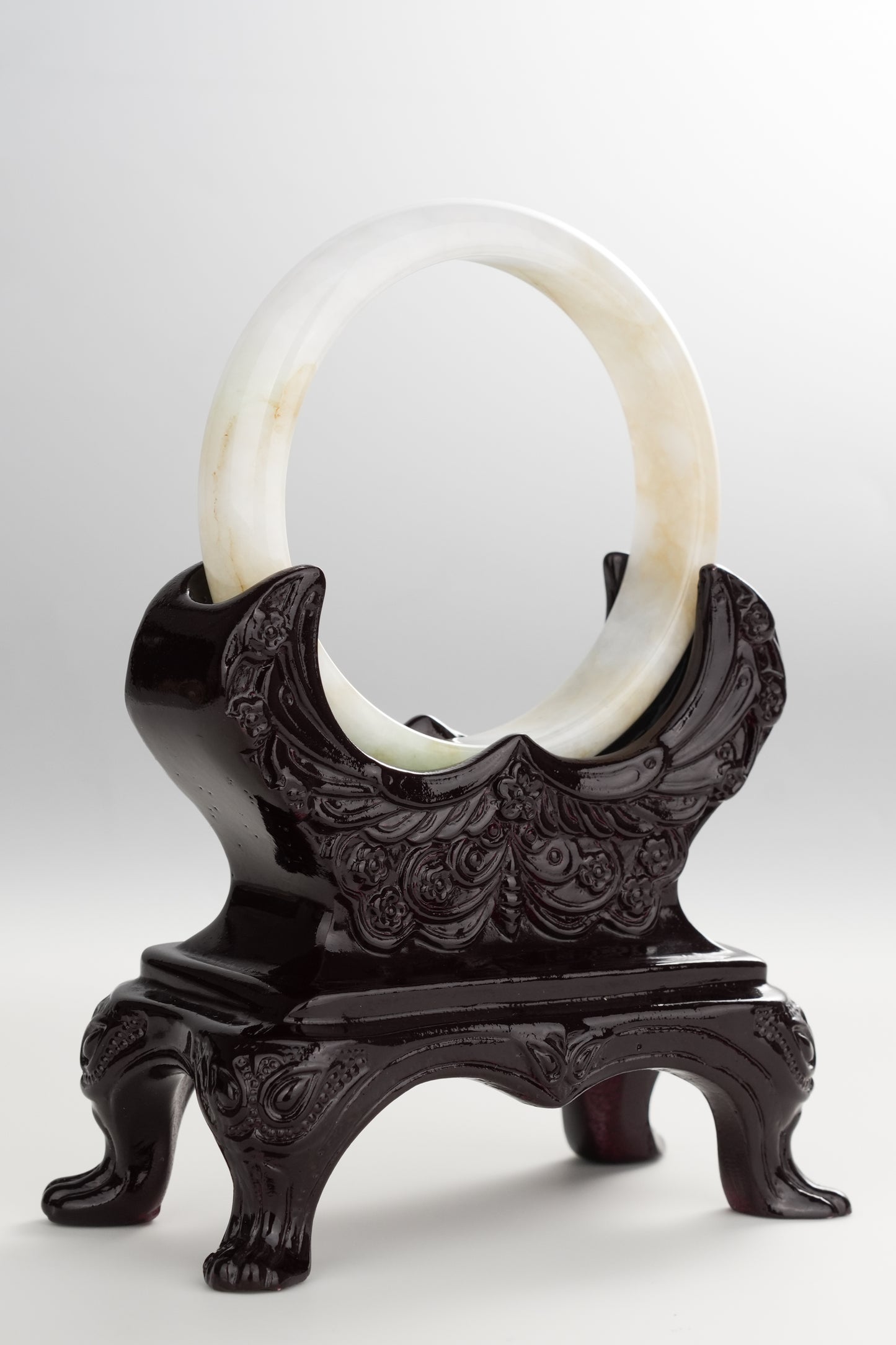 #0258 White Yellow Green Jade Bangle Size 54.6