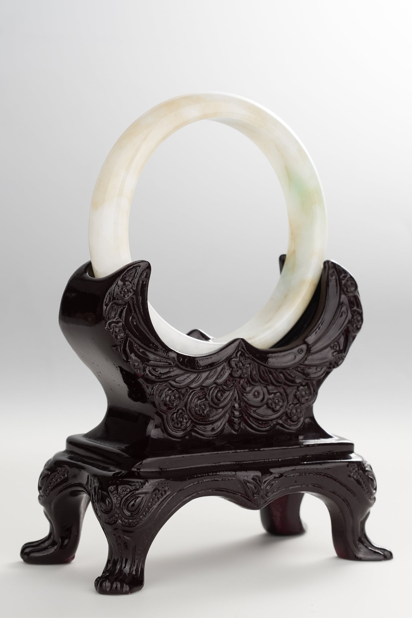 #0258 White Yellow Green Jade Bangle Size 54.6