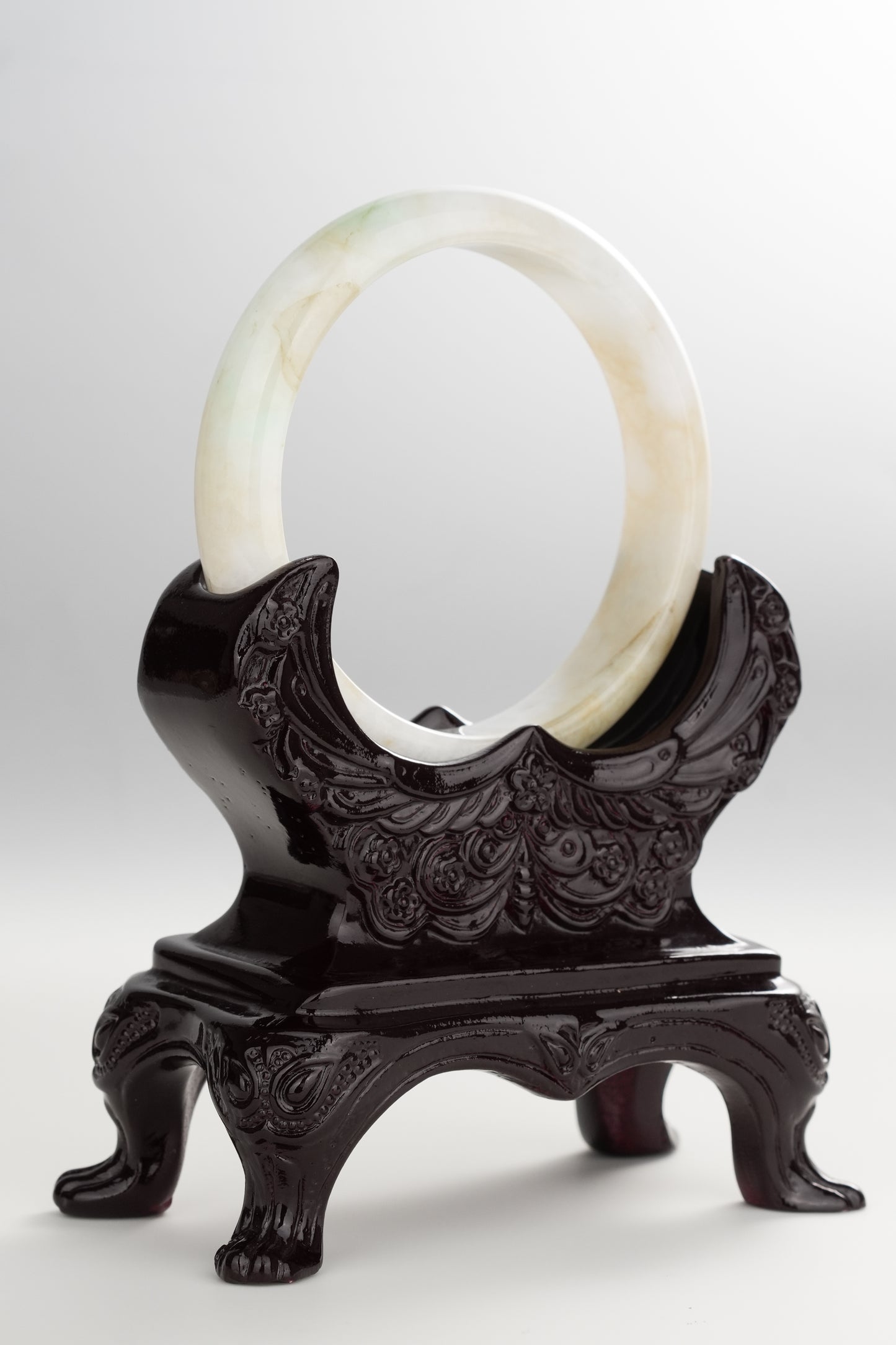 #0258 White Yellow Green Jade Bangle Size 54.6