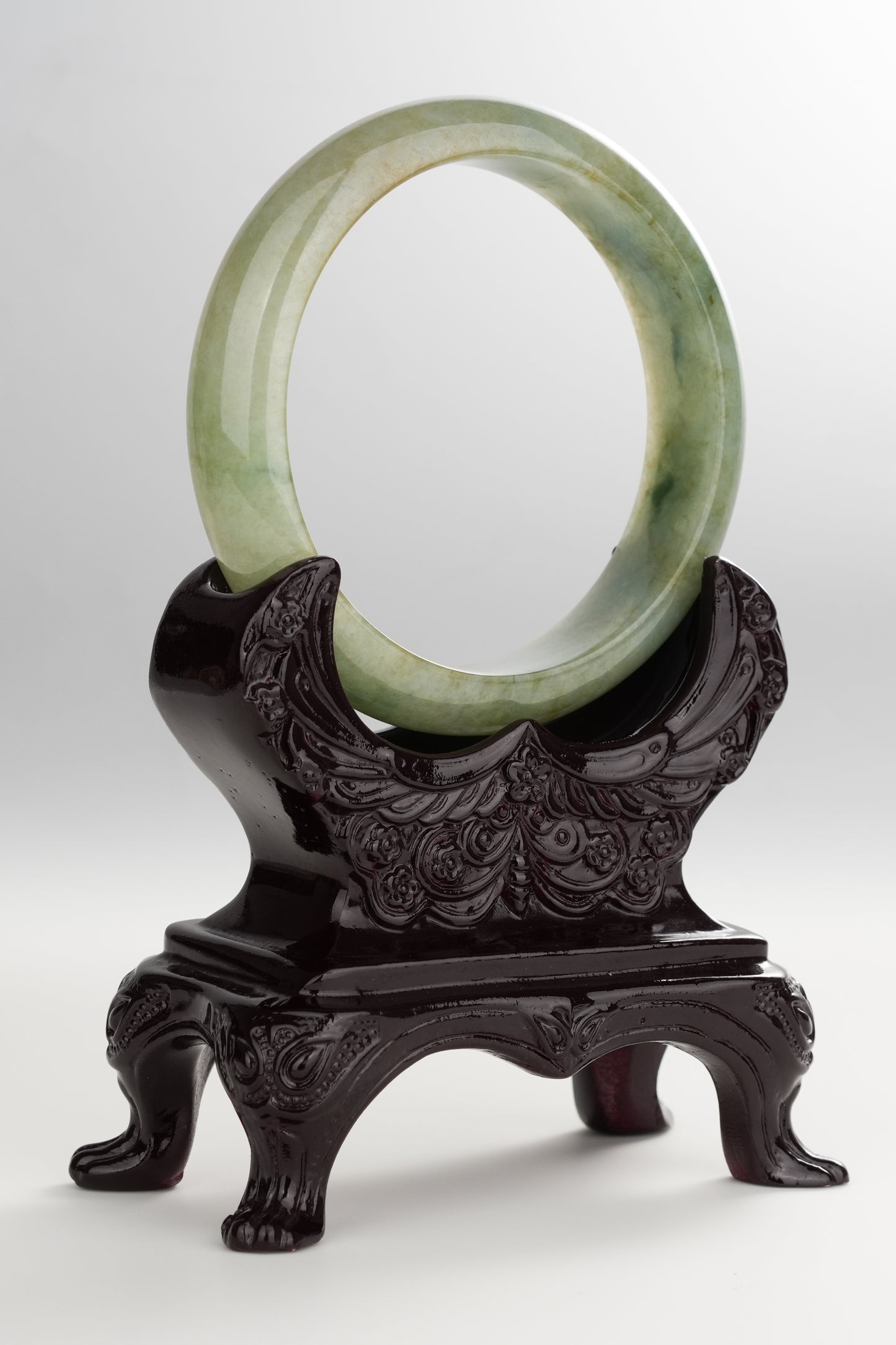 #0259 Icy Olive Green Jade Bangle Size 58.8