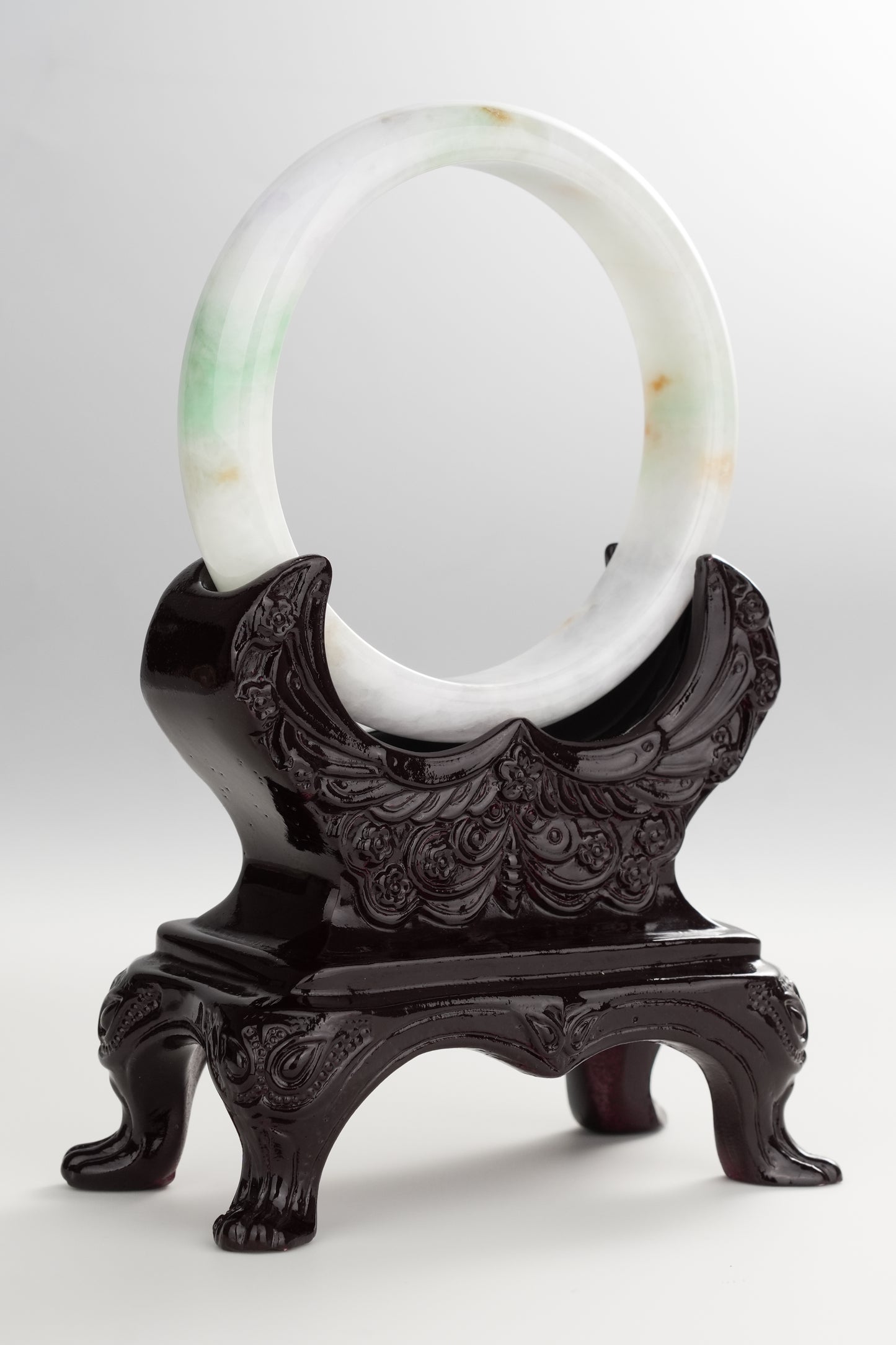 #0262 White Sun Green Yellow Spot Jade Bangle Size 60.3