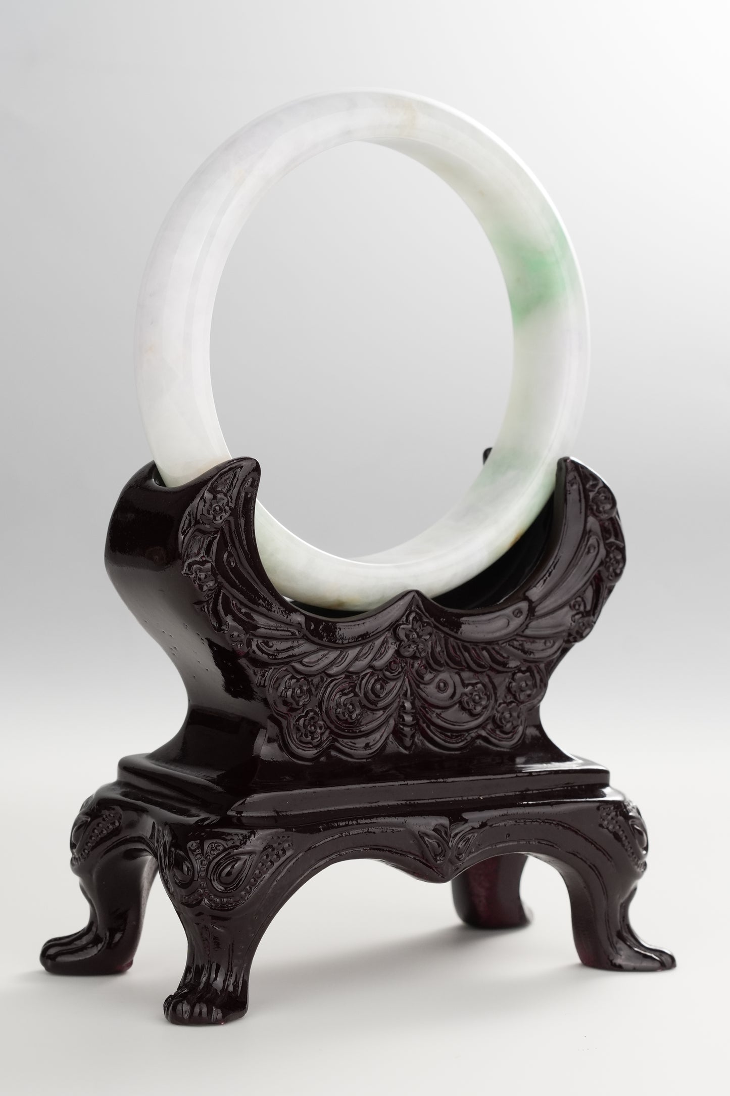 #0262 White Sun Green Yellow Spot Jade Bangle Size 60.3