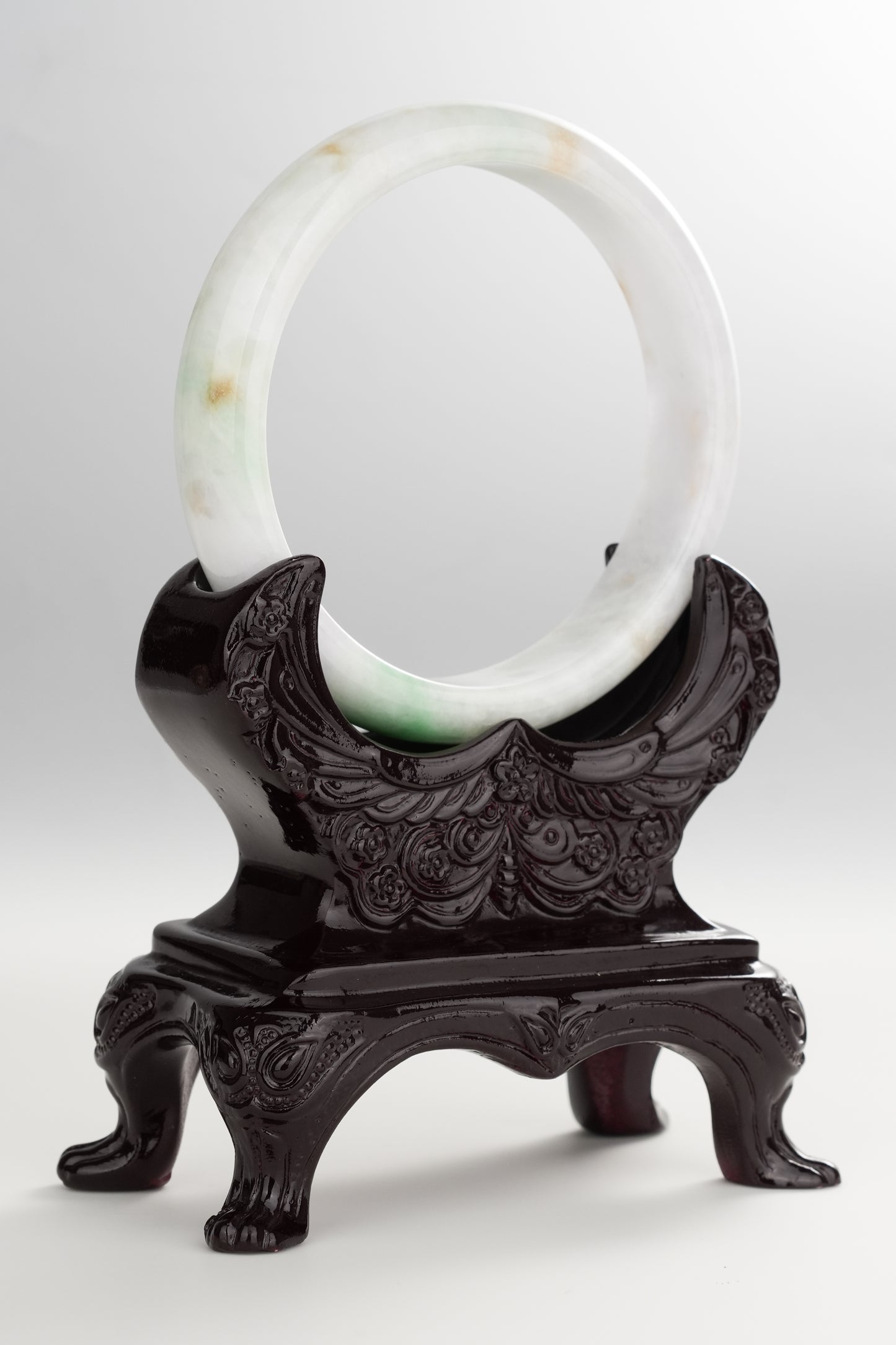 #0262 White Sun Green Yellow Spot Jade Bangle Size 60.3