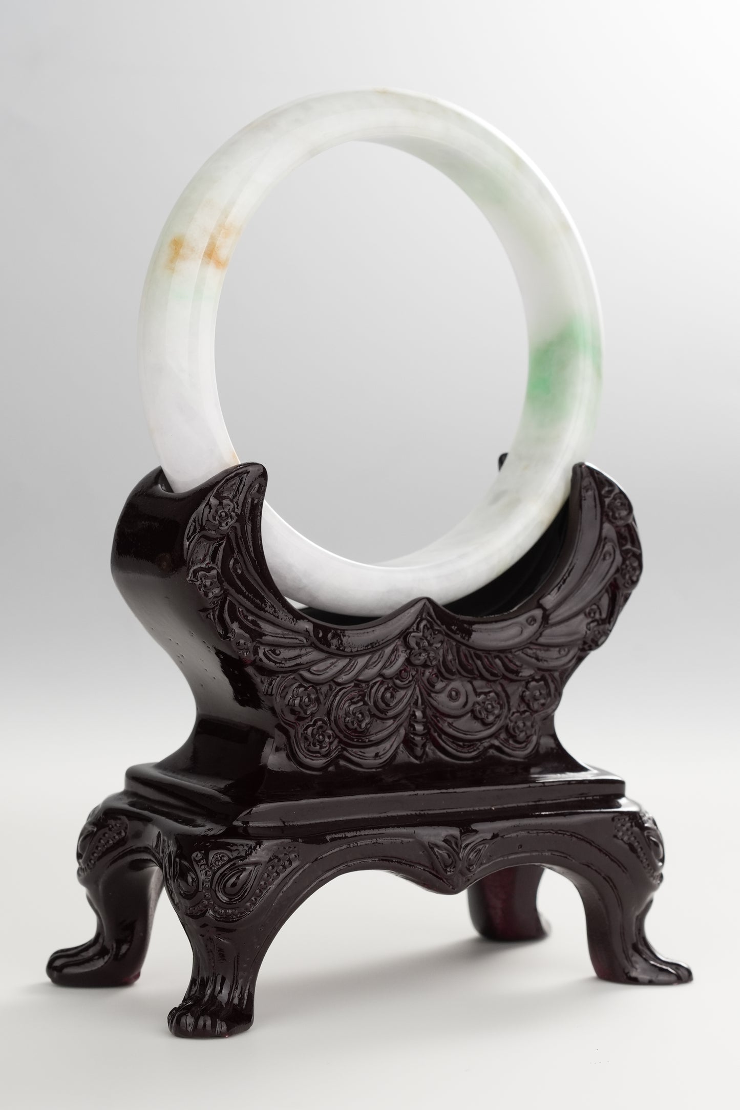 #0262 White Sun Green Yellow Spot Jade Bangle Size 60.3