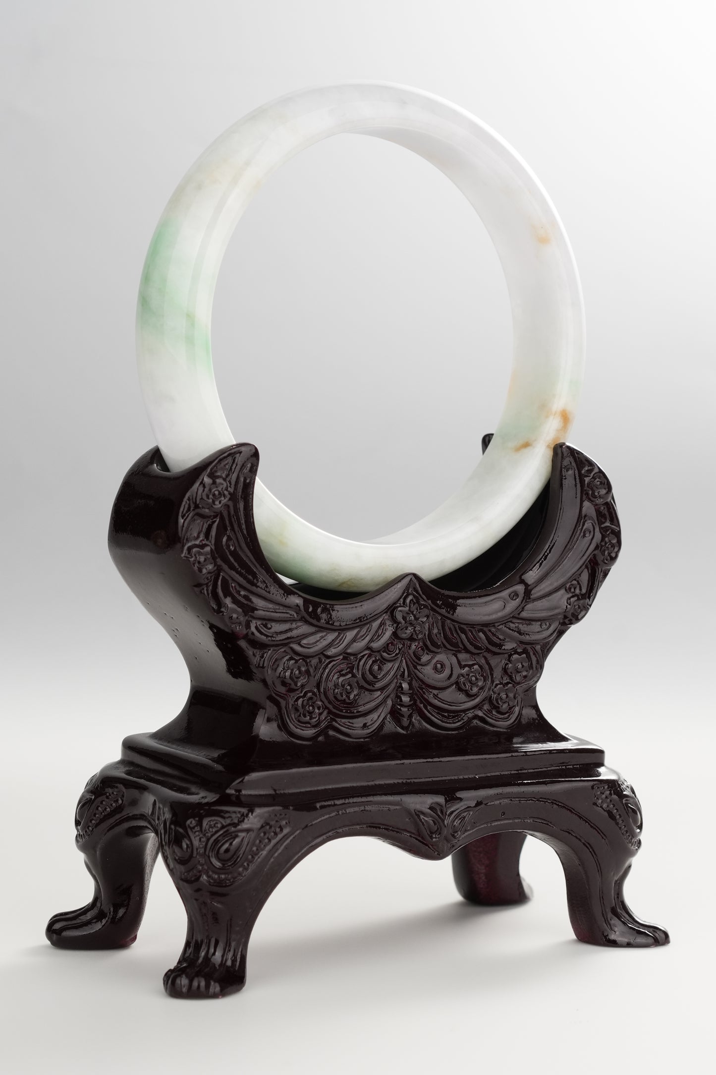 #0262 White Sun Green Yellow Spot Jade Bangle Size 60.3