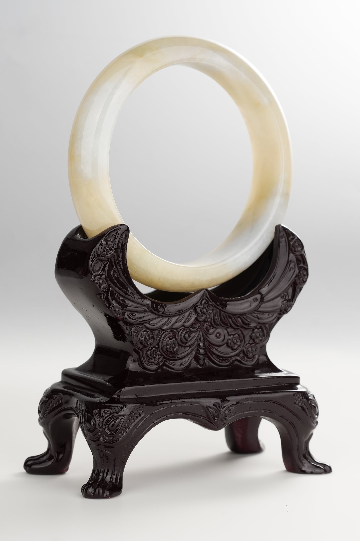 #0264 Icy Yellow White Jade Bangle Size 58.3