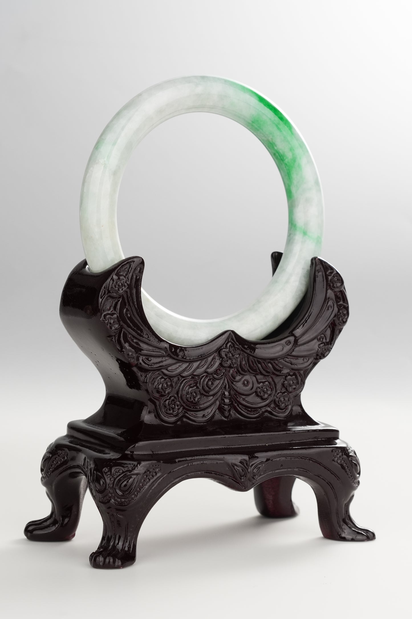 #0268 Bright Sun Green White Jade Bangle Size 54 (fits up to 55.5)