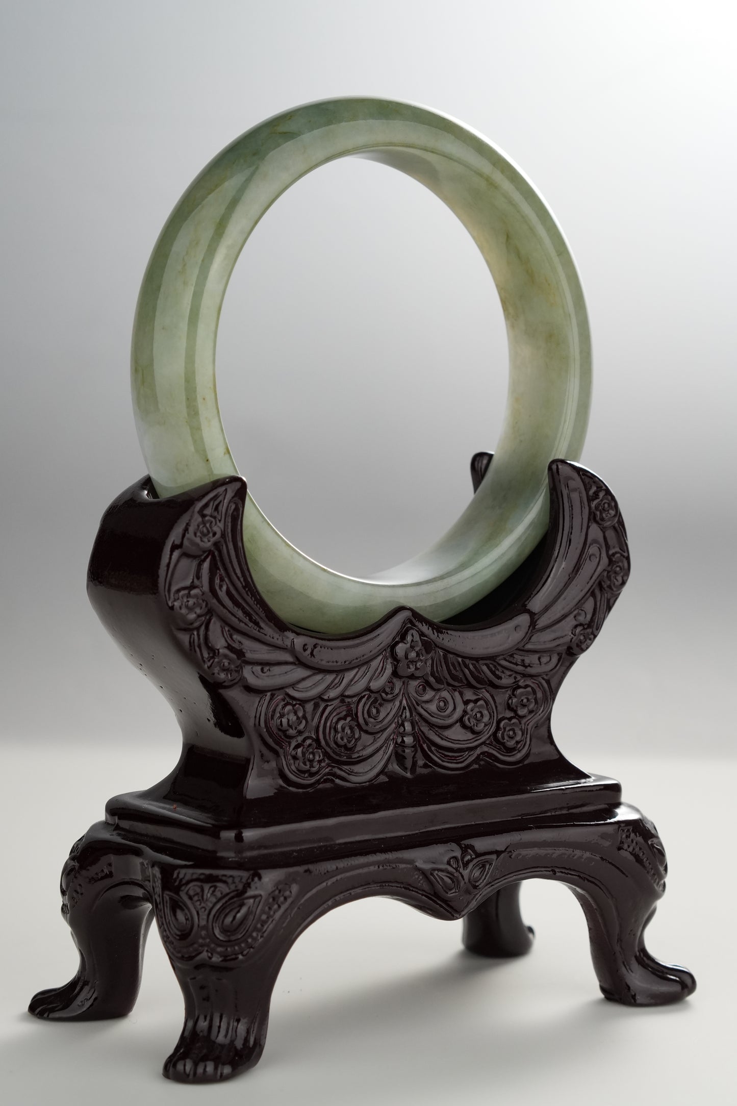 #0279 Icy Oil Green White Jade Bangle Size 57.2