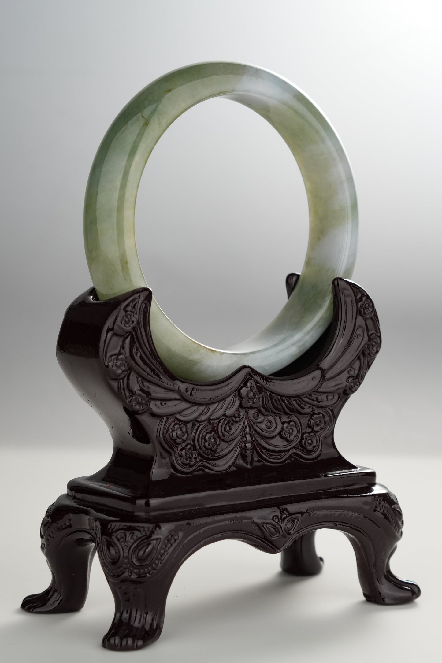#0279 Icy Oil Green White Jade Bangle Size 57.2