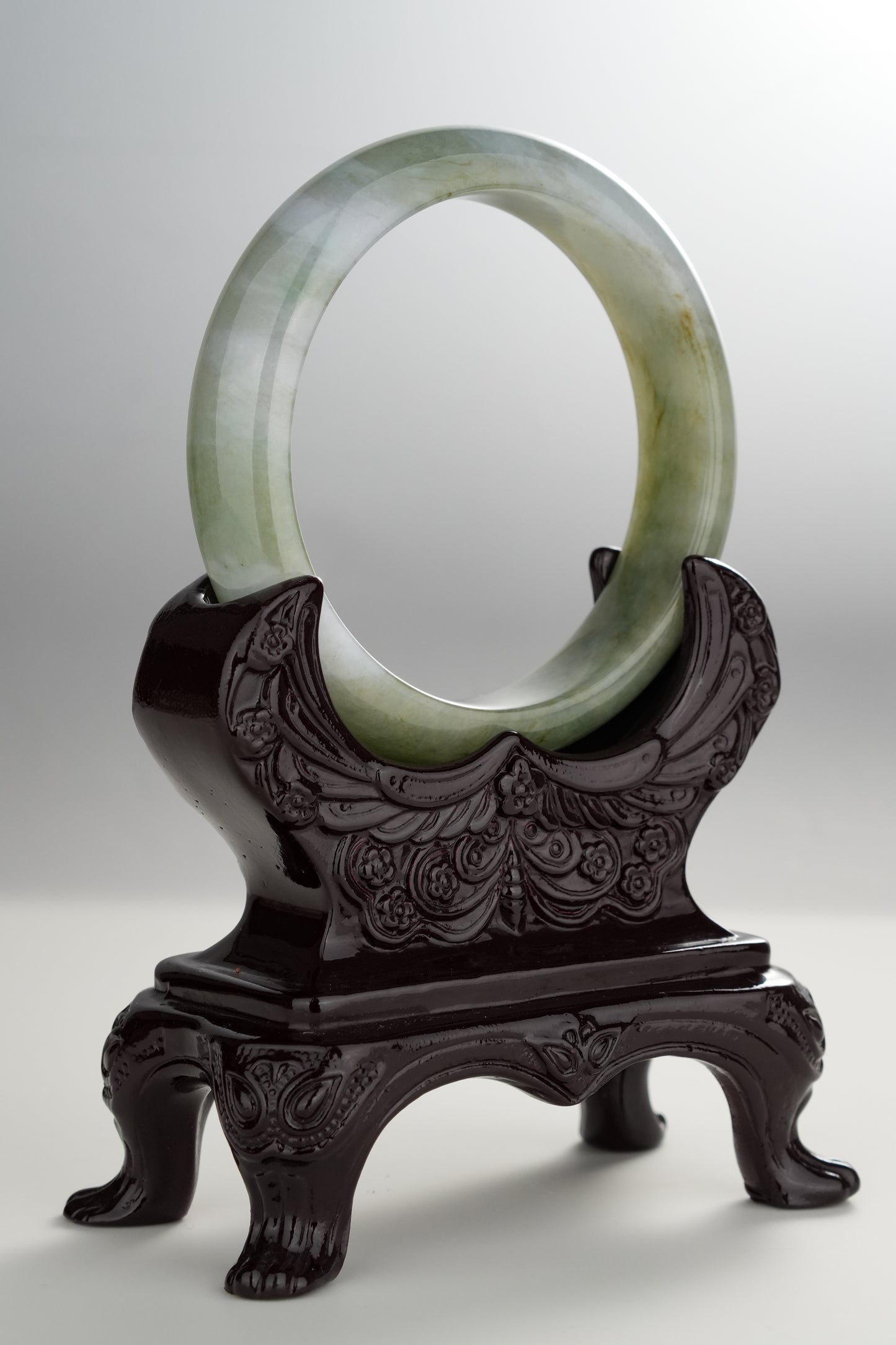 #0279 Icy Oil Green White Jade Bangle Size 57.2