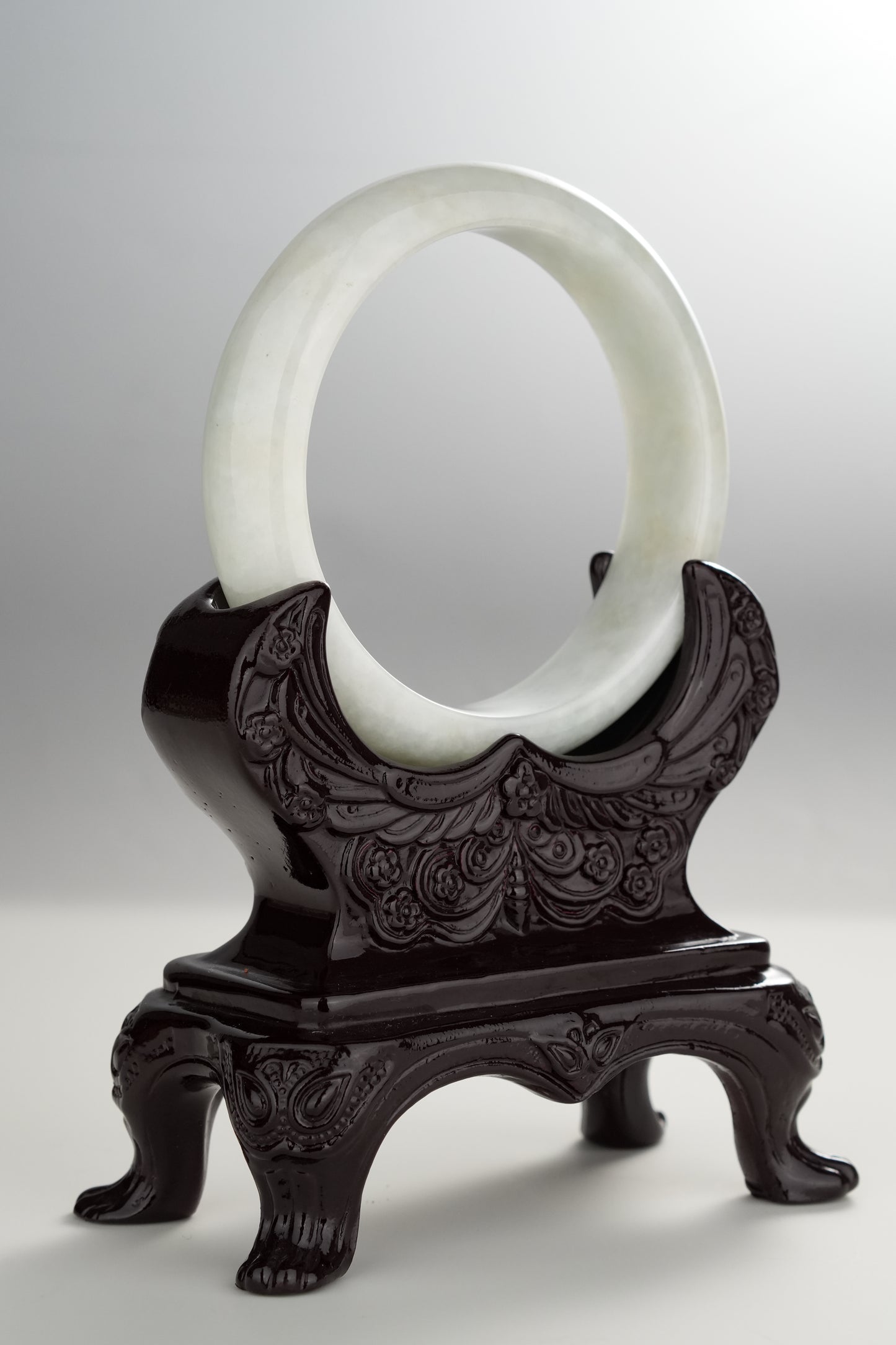 #0285 White Light Green Jade Bangle Size 55.2