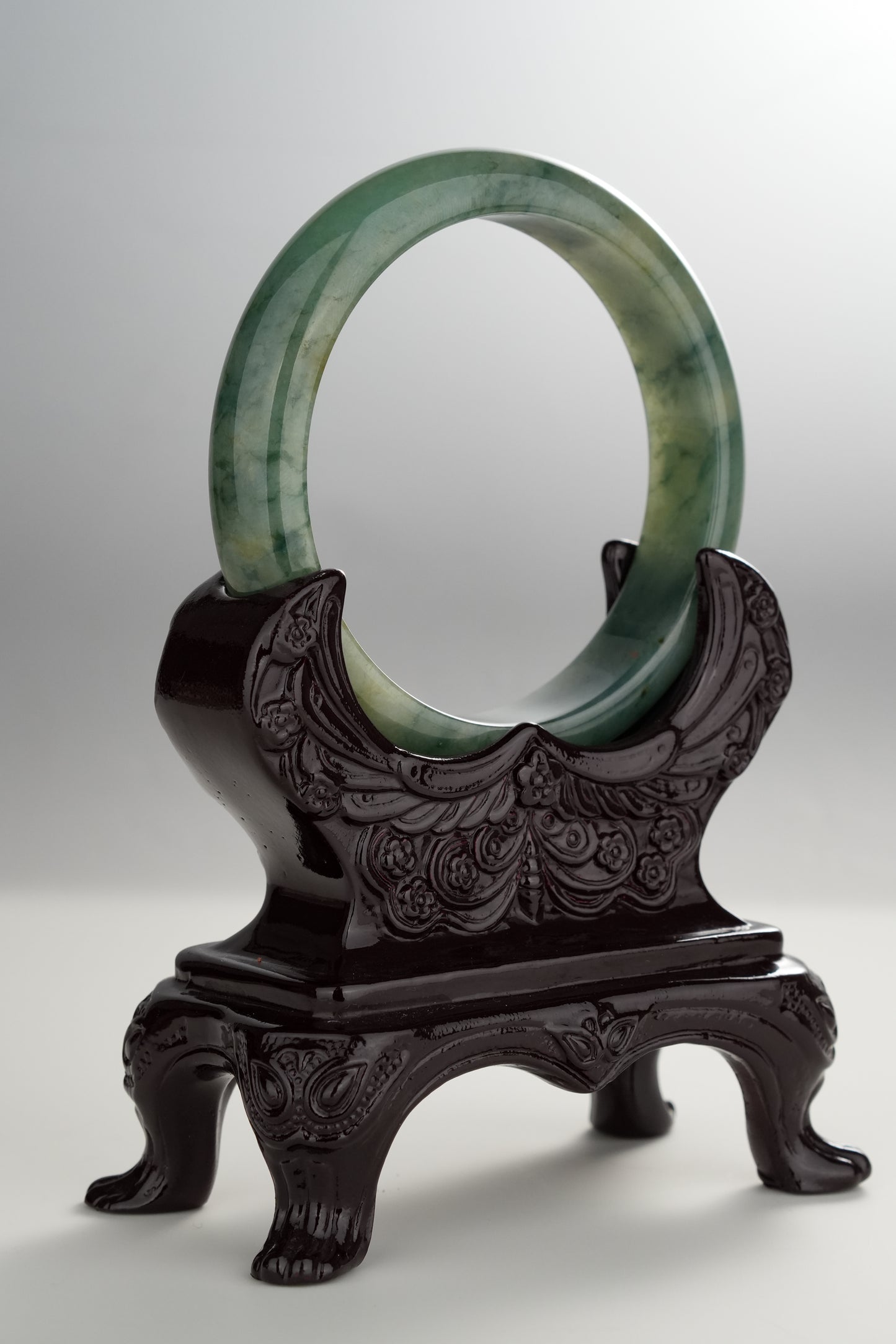 #0287 Rich Olive Green Flower Jade Bangle Size 58