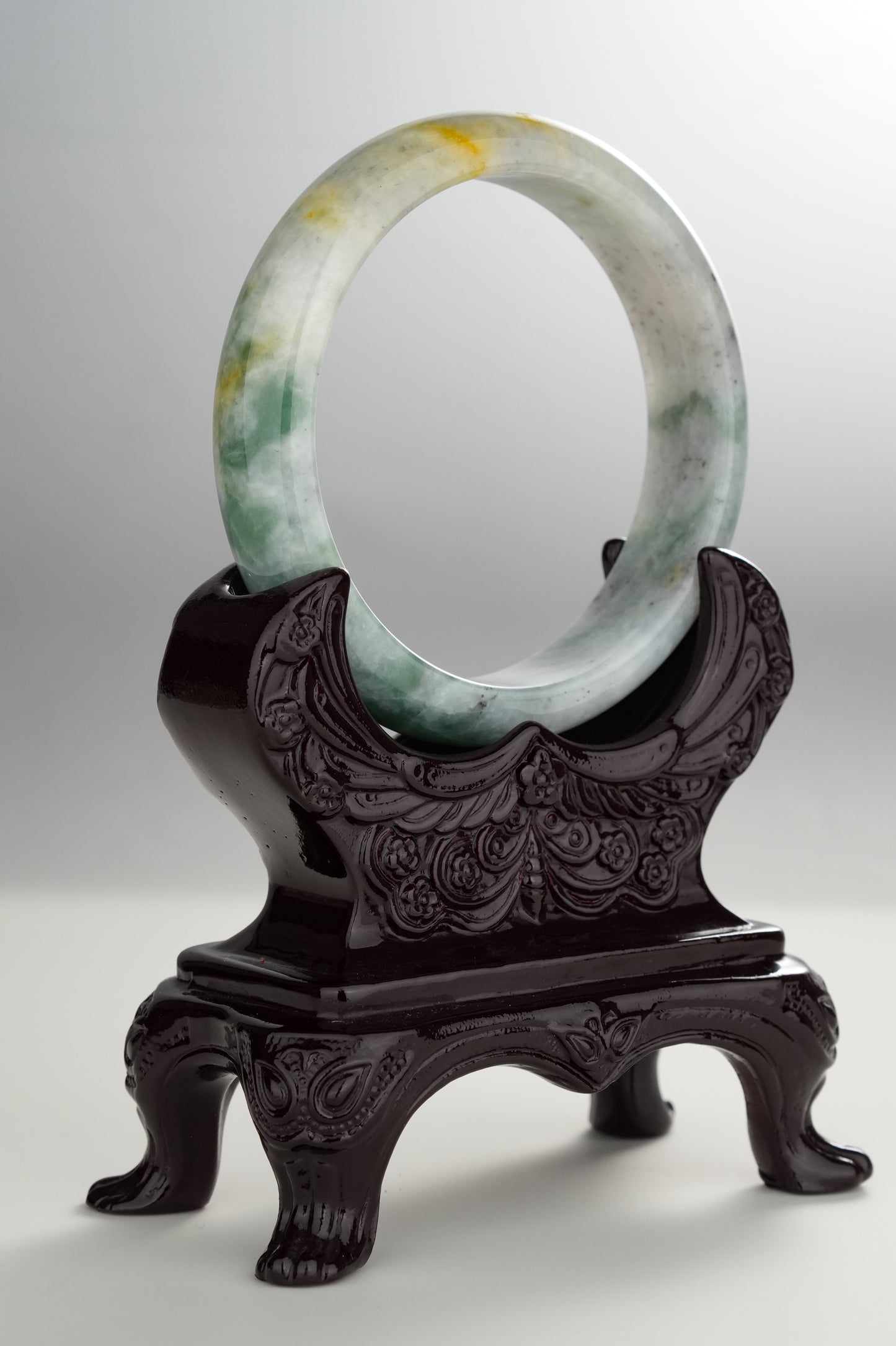 #0292 "Monet Garden" Green Yellow Ink Flower Bangle Size 58