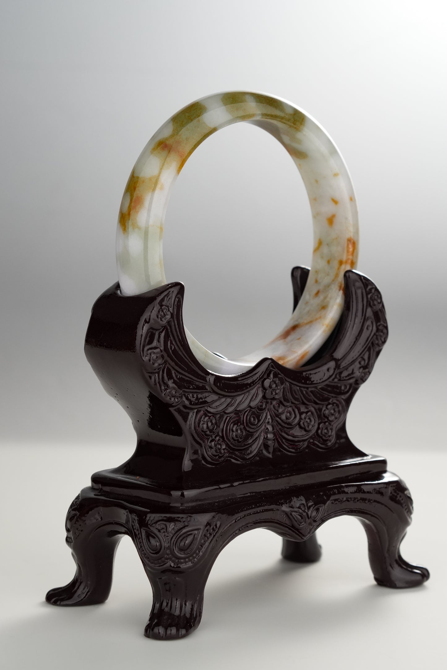 #0298 "Camouflage" Pink Lavender Yellow Jade Bangle Size 55