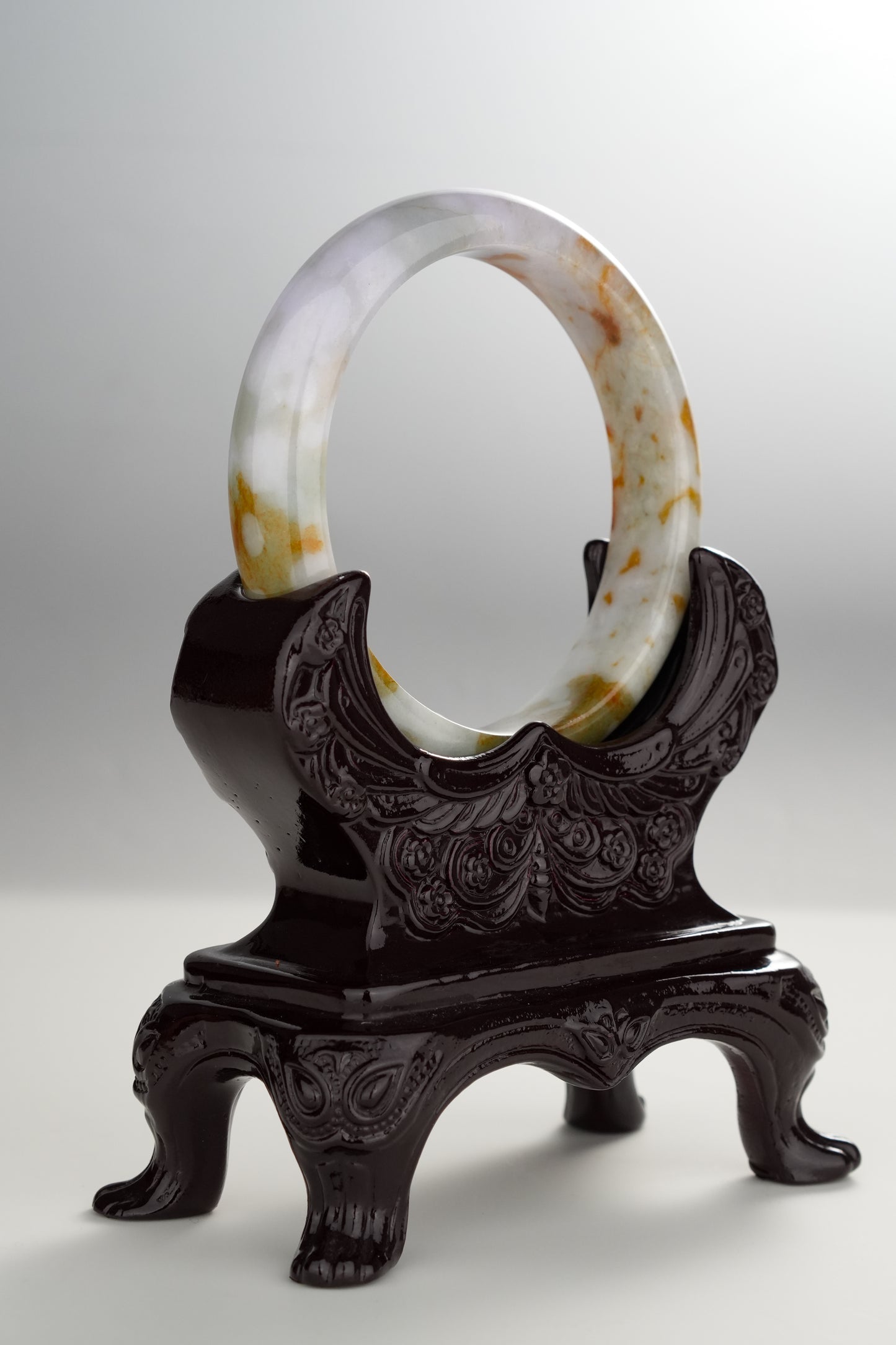 #0298 "Camouflage" Pink Lavender Yellow Jade Bangle Size 55