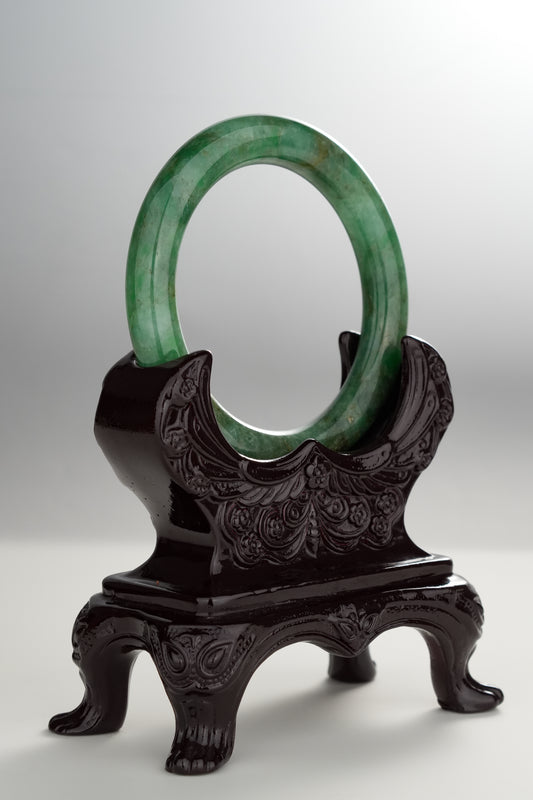 #0300 Rich Green Yellow Jade Bangle Size 52.6 (fits up to 54.1)