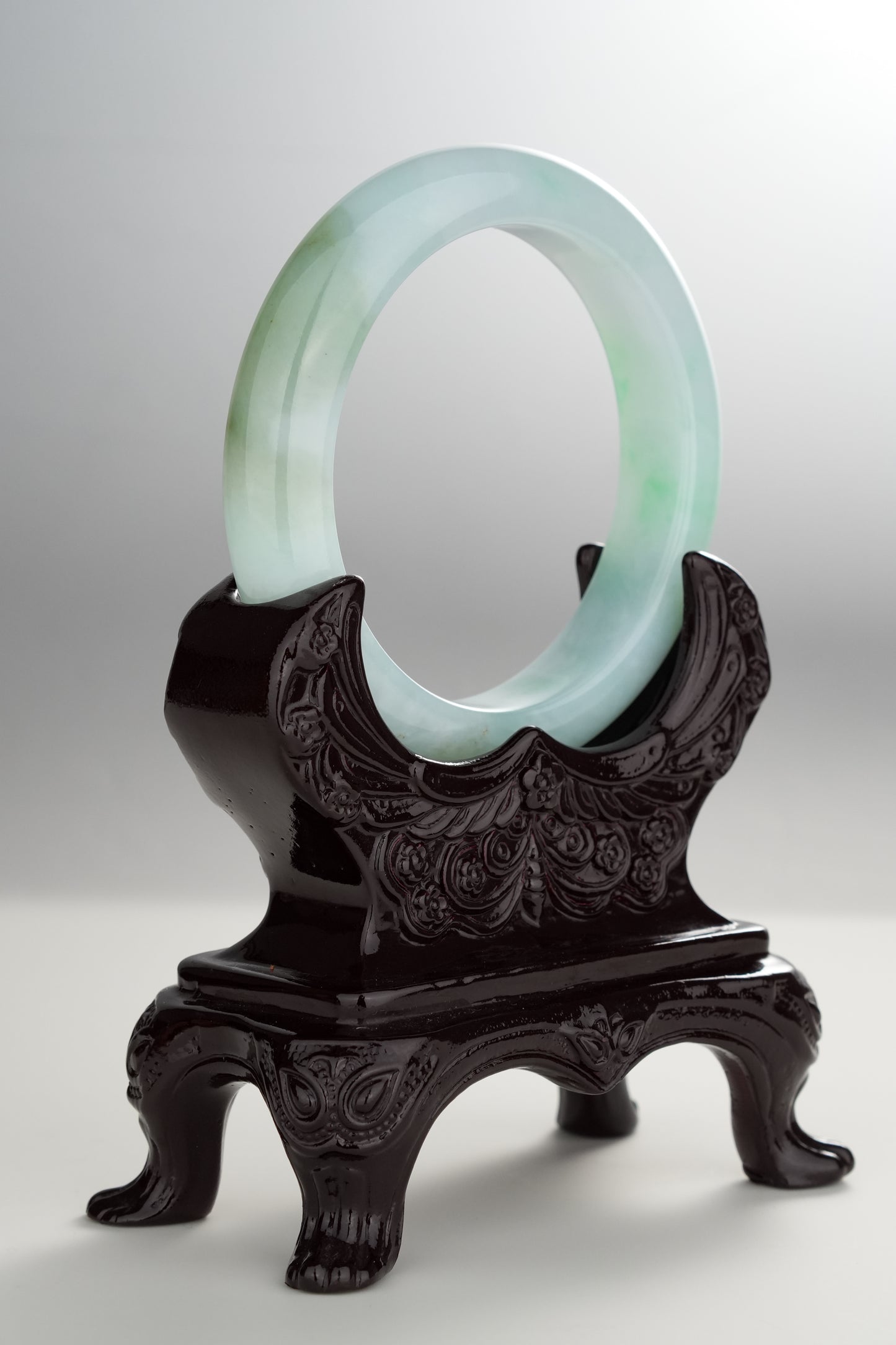 #0303 Icy Bright Green Olive Green White Jade Bangle Size 55.3