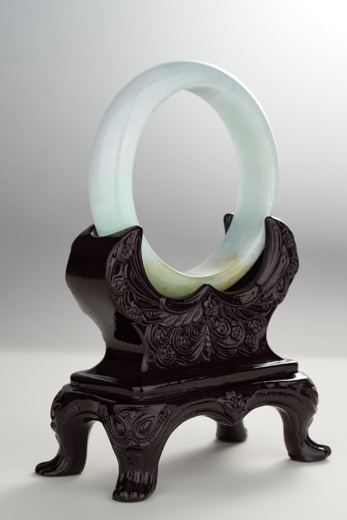 #0310 Icy Green Yellow Light Lavender Jade Bangle Size 55.8