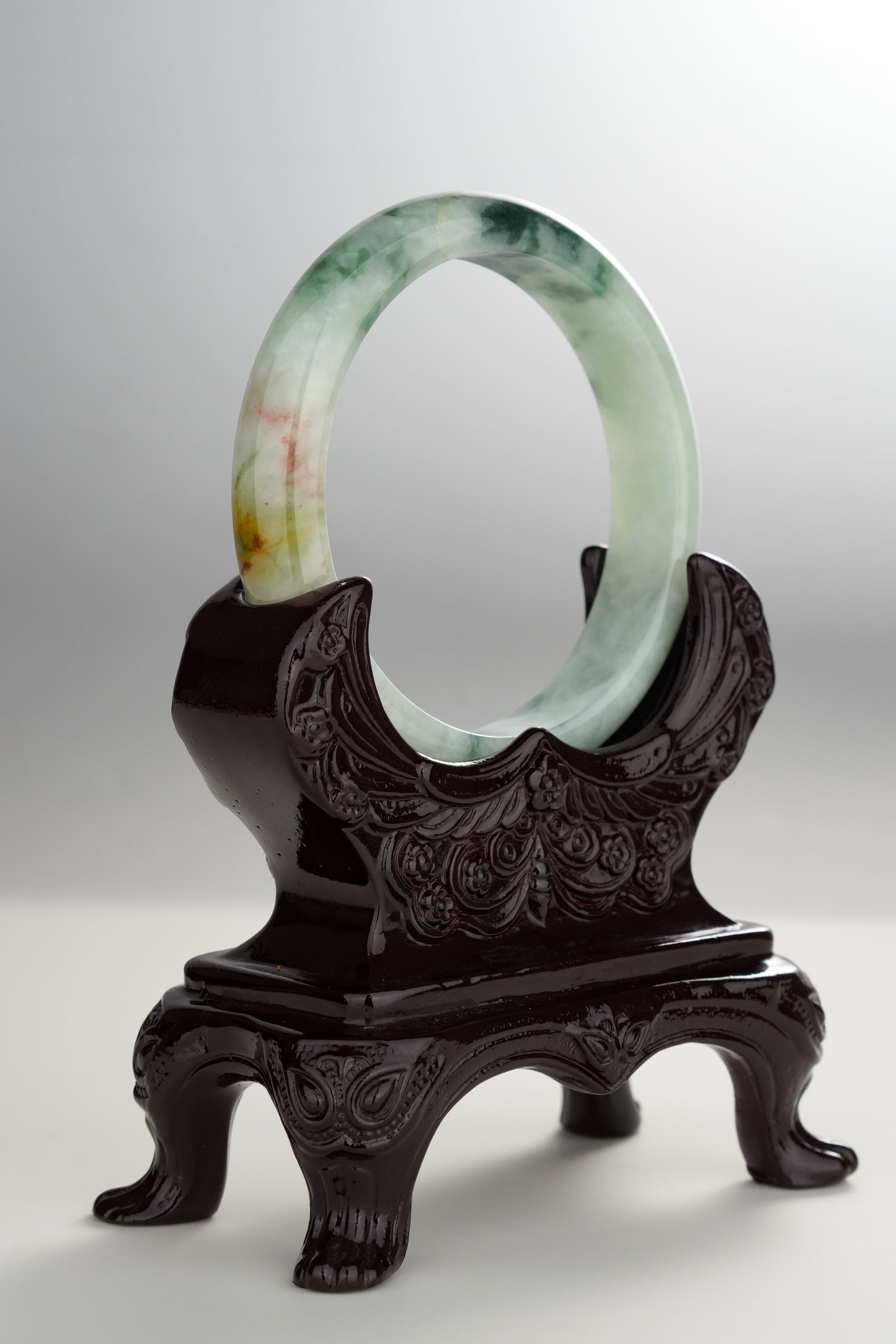 #0311 Green Yellow Flower Jade Bangle Size 55.6