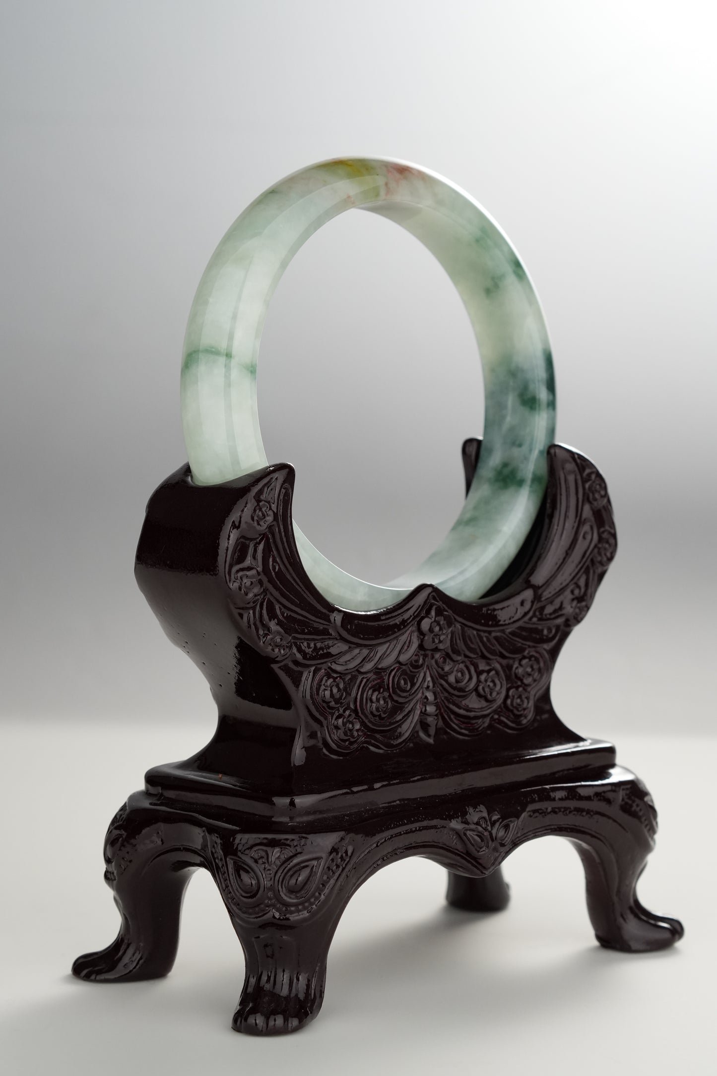 #0311 Green Yellow Flower Jade Bangle Size 55.6